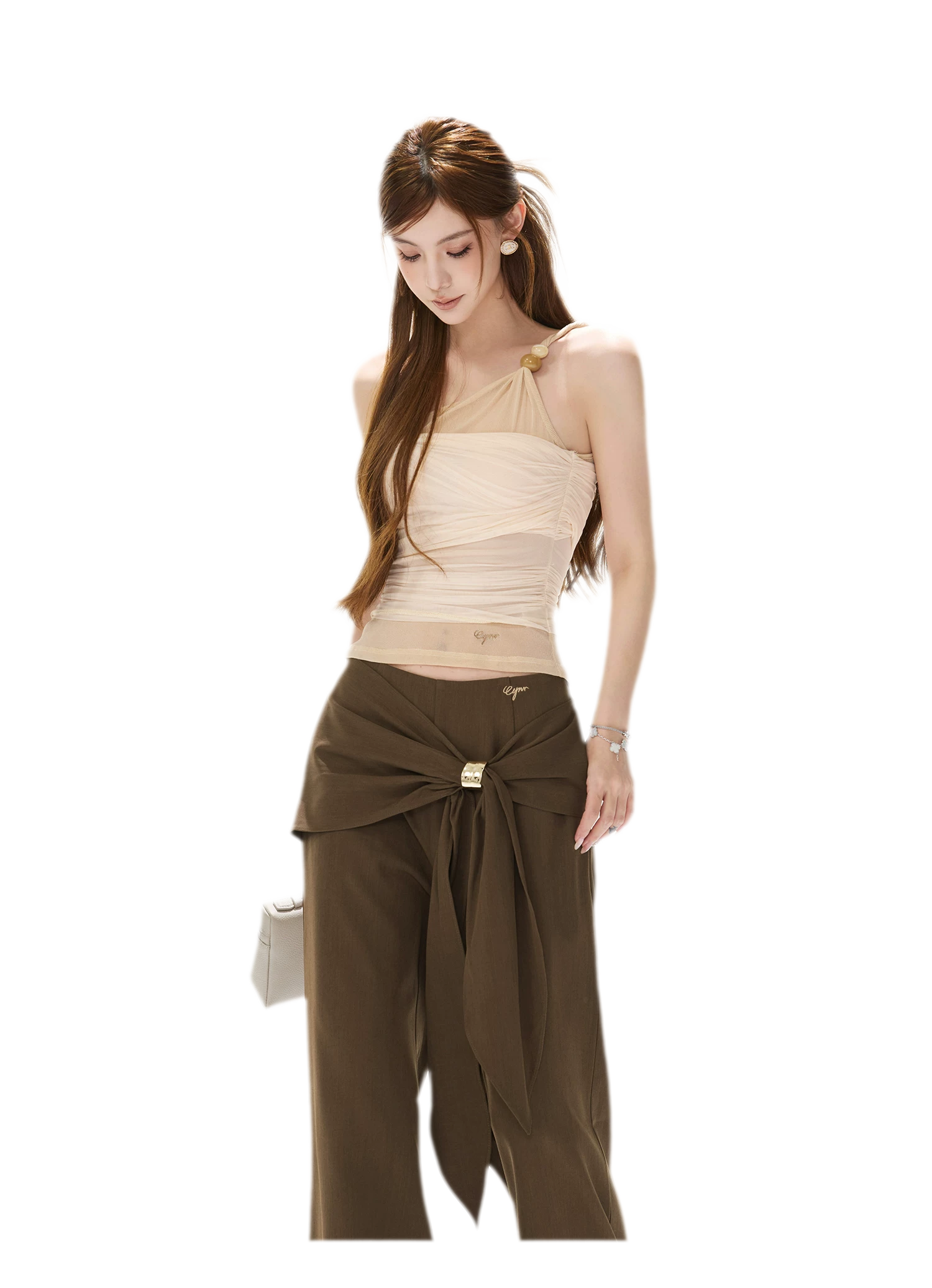 Twist Belt Wide-Leg Pants