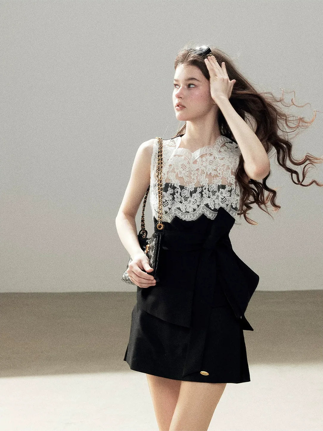 Lace Color-Block Sleeveless Top