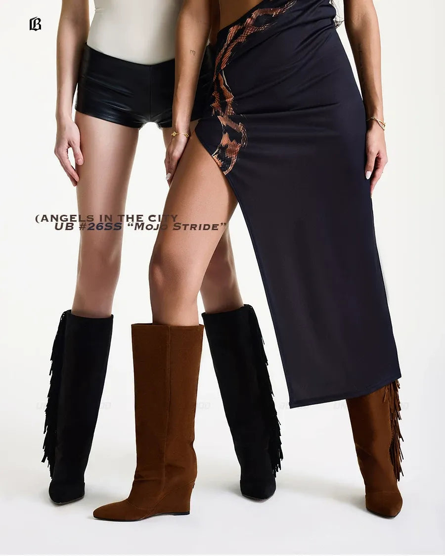 Suede Fringe Wedge Boots
