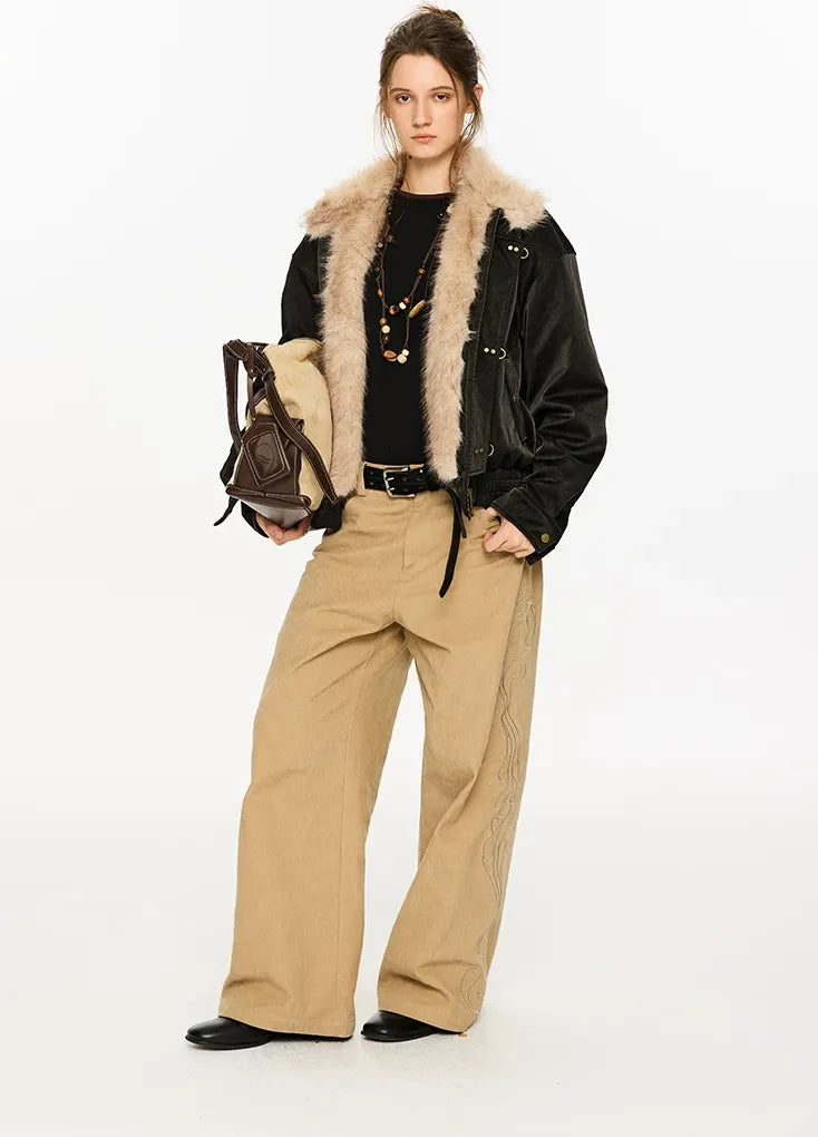 Pearlescent PU Fur-Lined Harrington Jacket