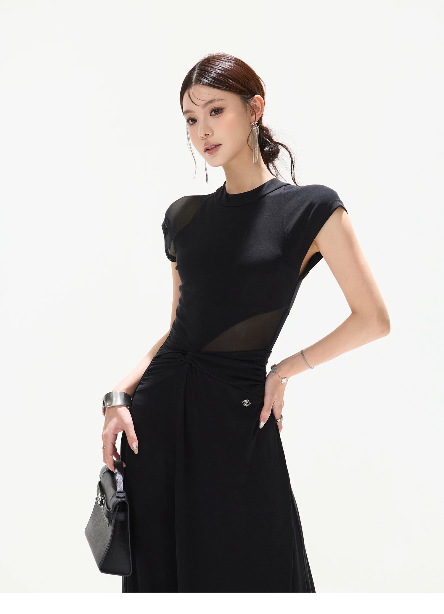 Black Swan Prologue Knot Mesh Sleeve Waist Dress