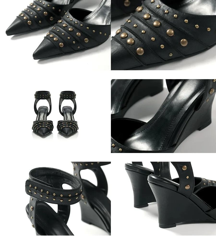 Studded Pointed-Toe Wedge Sandals