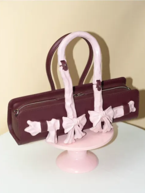 Glossy Bow Handle Handbag