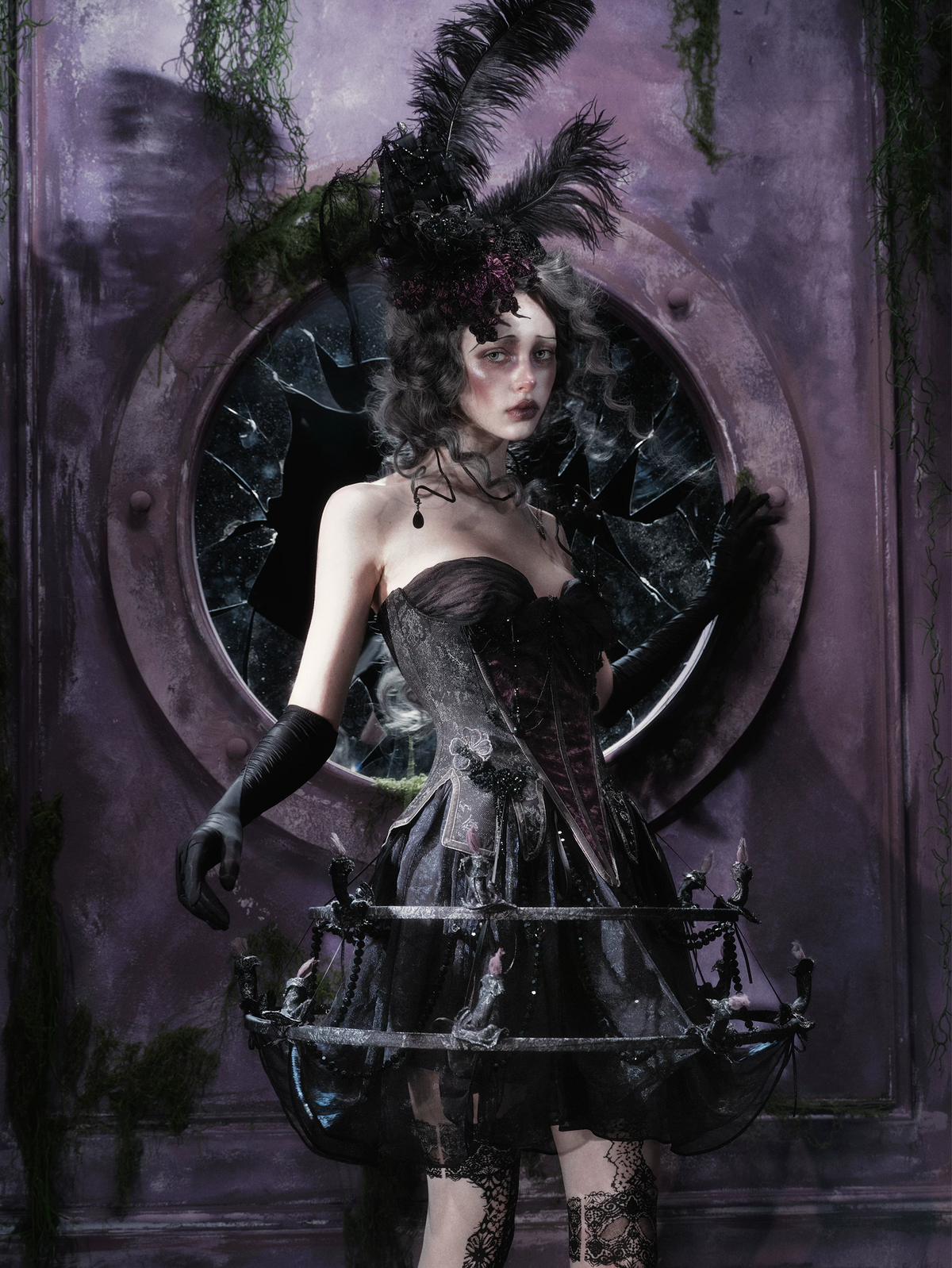 Готическая многослойная нарядная юбка с бусинами