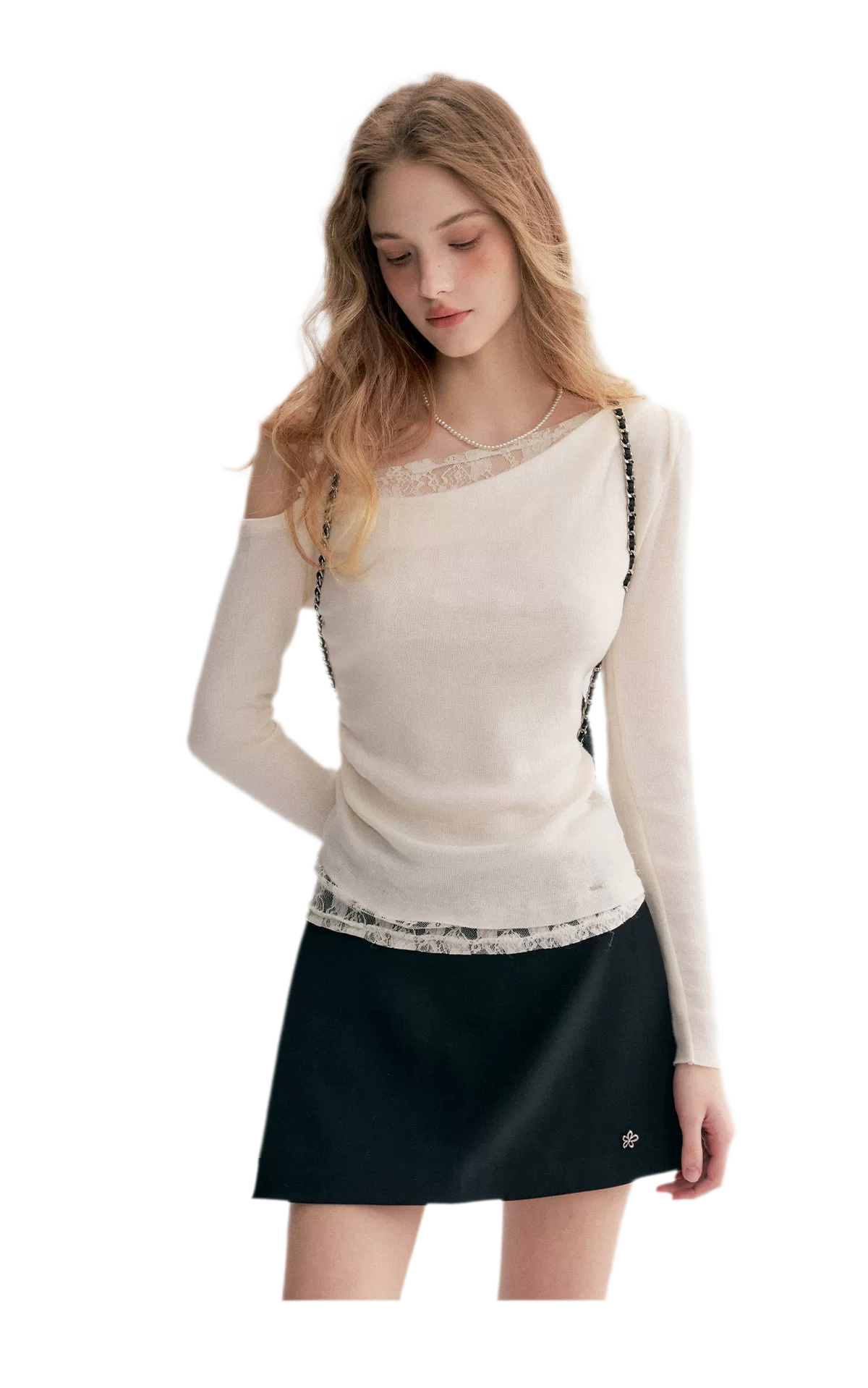 Lace Asymmetric Knit Top