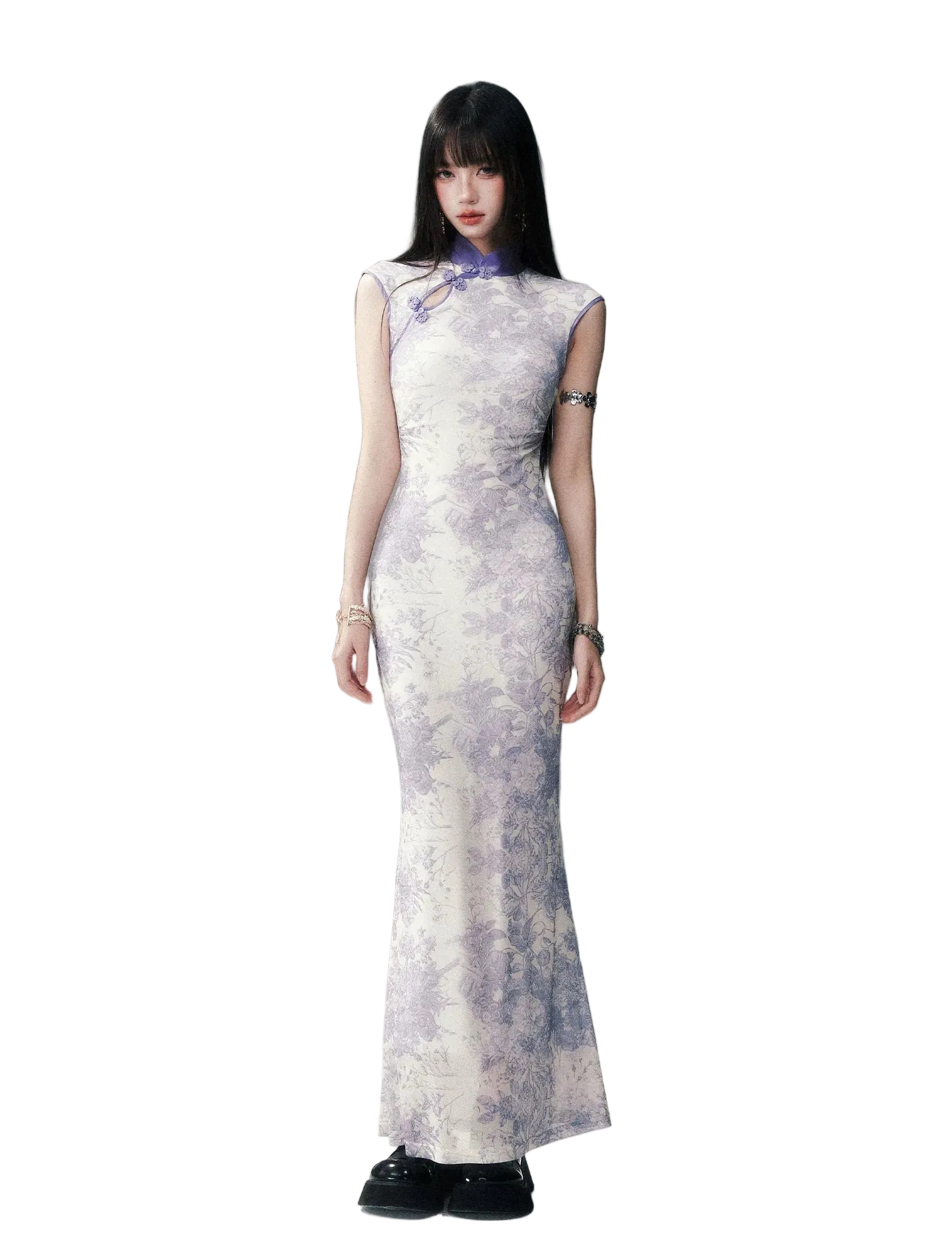 Iris Purple Mesh Qipao