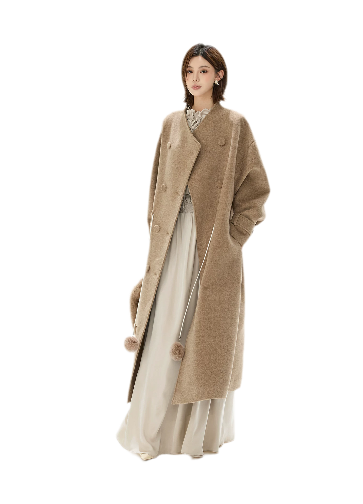 Detachable Fur Collar A-Line Coat