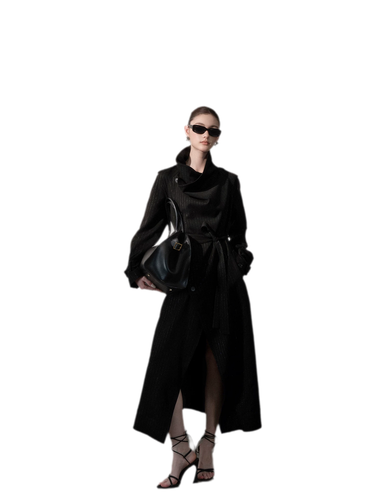 Silver-Thread Striped Long Trench Coat