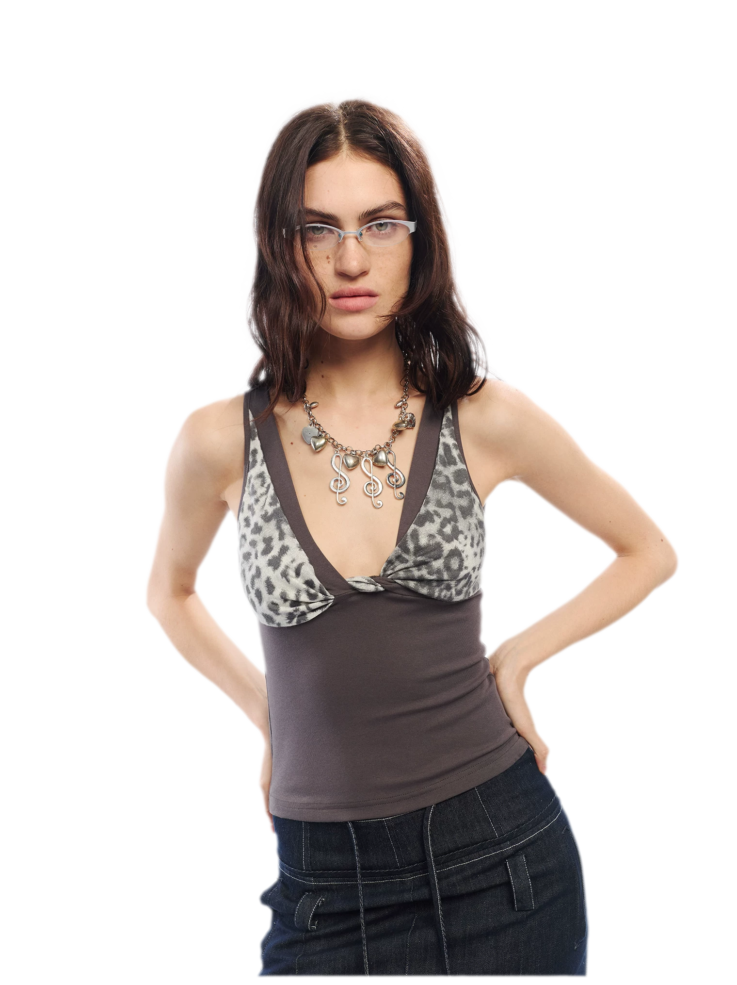 Leopard Print Rhinestone V-neck Camisole