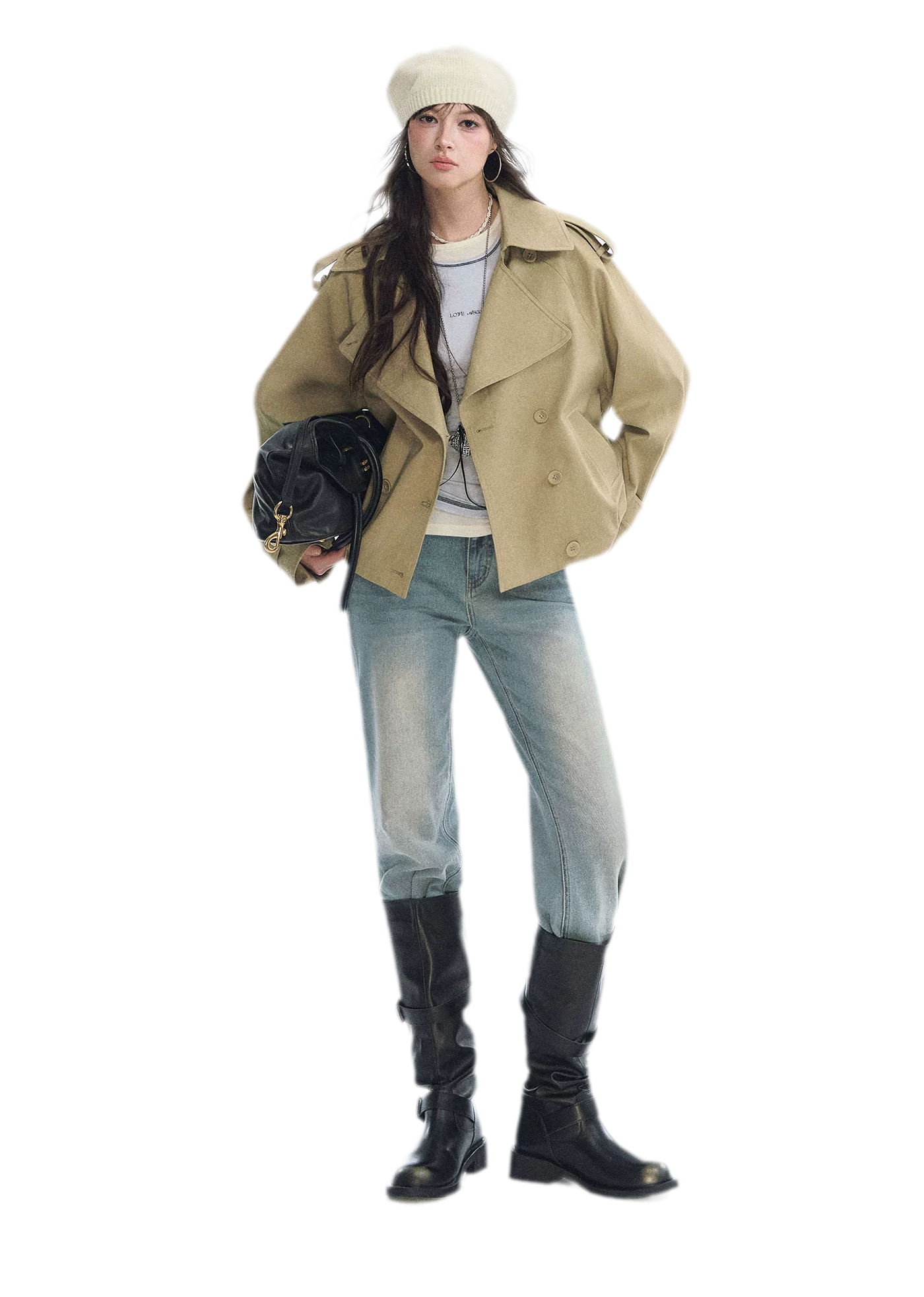 Washed Bow Embroidery Jeans