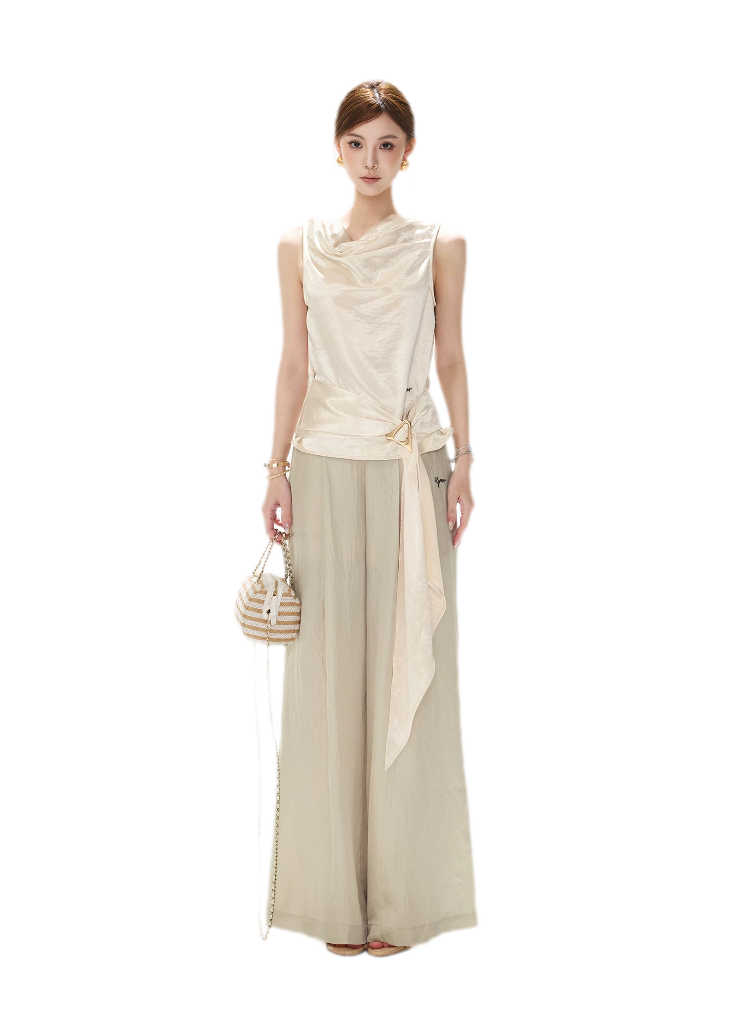 Draped Satin Cowl Top