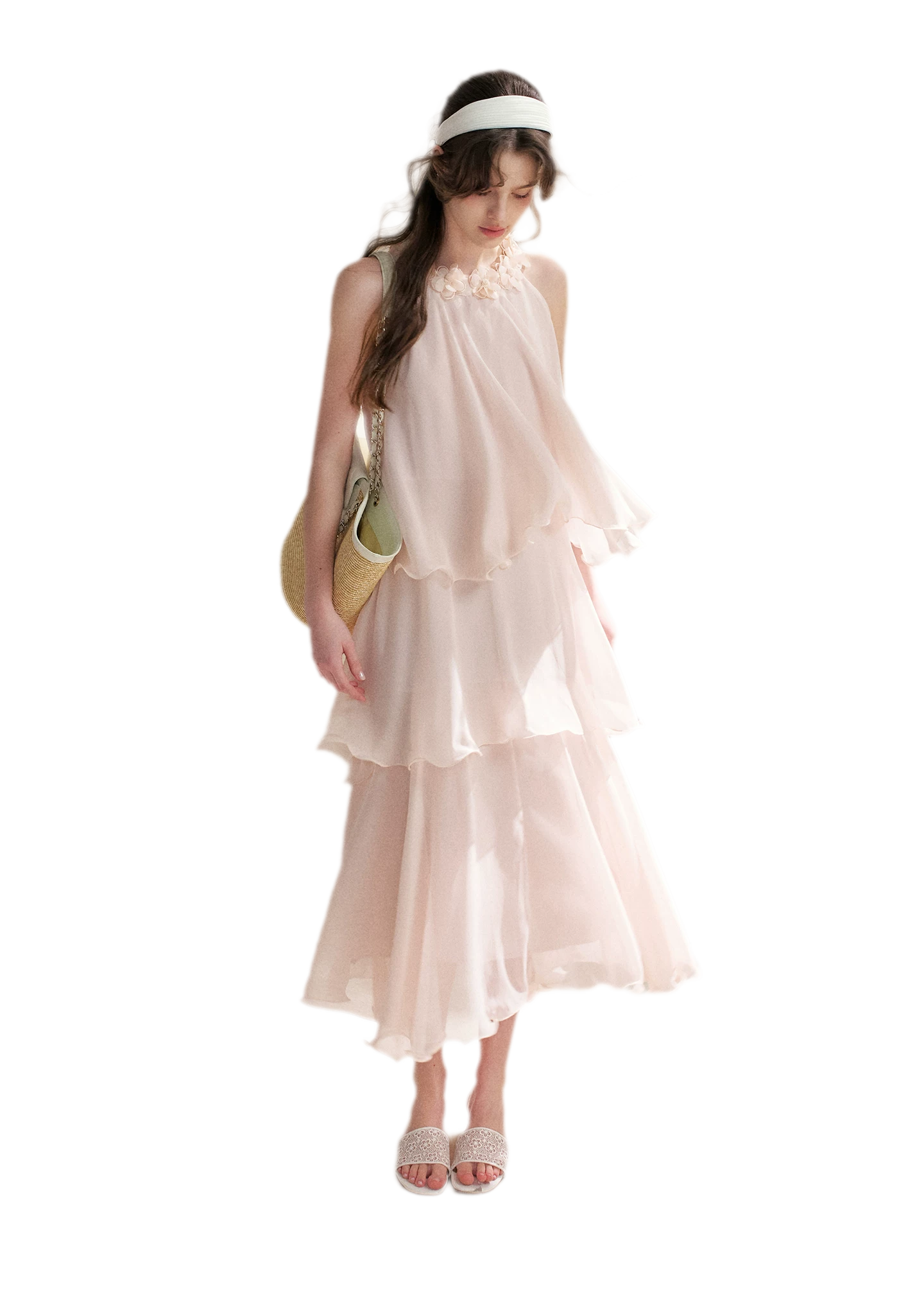 Chiffon Floral Halter Long Dress