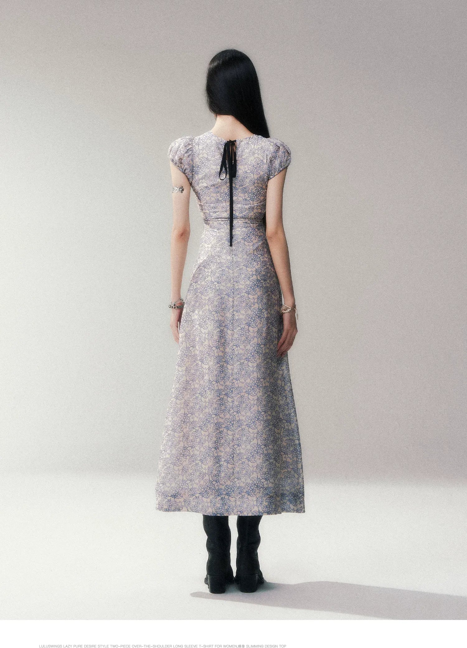 Fog Blue Floral Maxi Dress