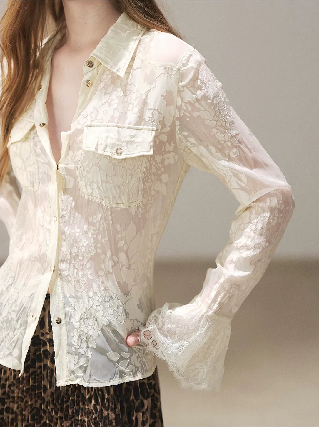 Burnout Jacquard Tailored Chiffon Shirt