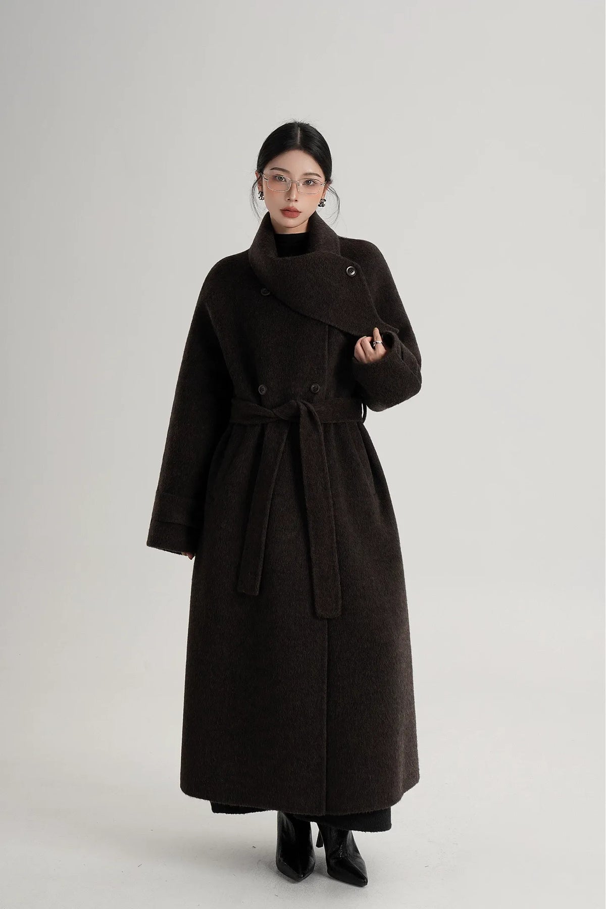 Handstitched Shawl Collar Wool Coat