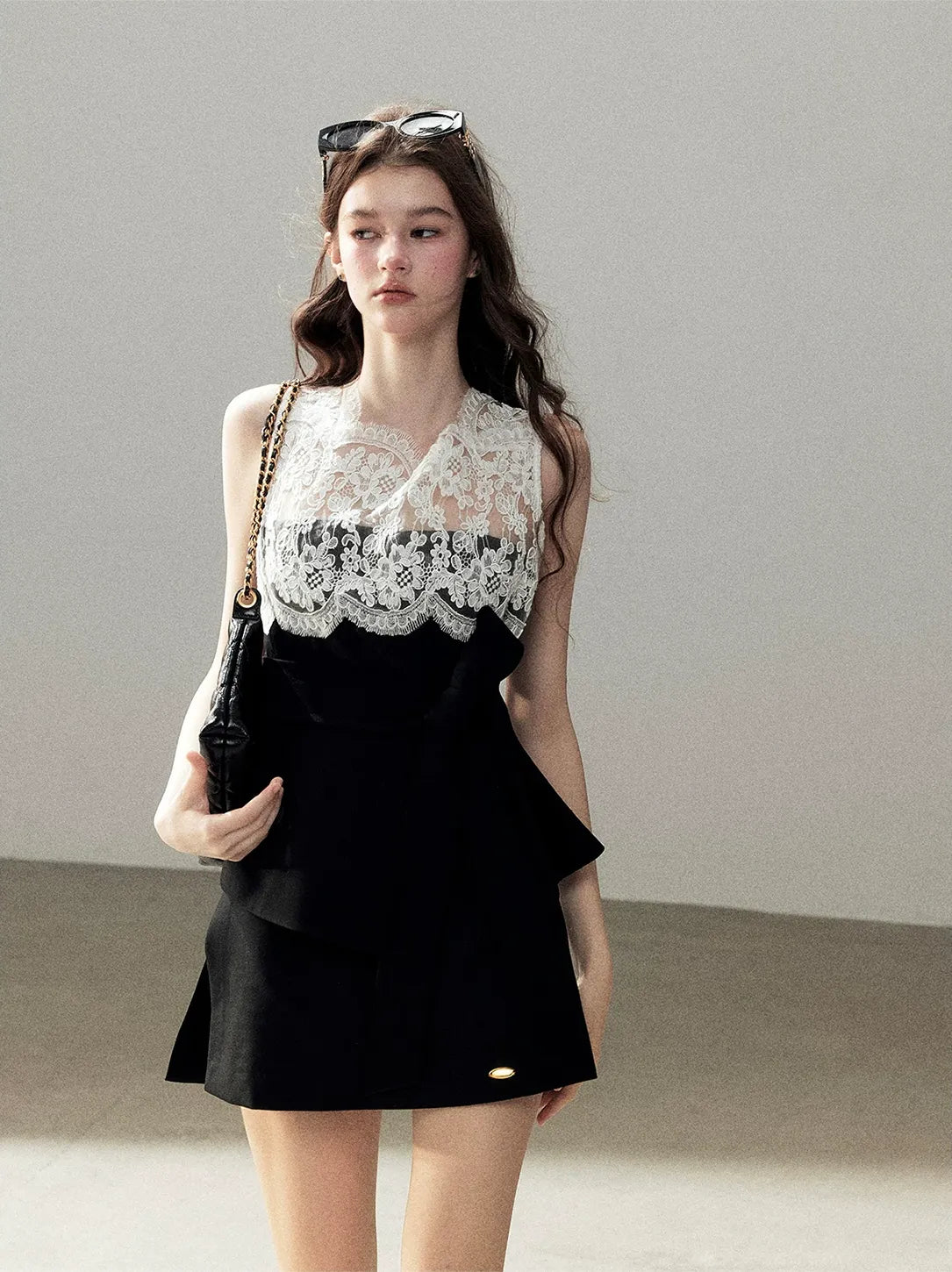 Lace Color-Block Sleeveless Top
