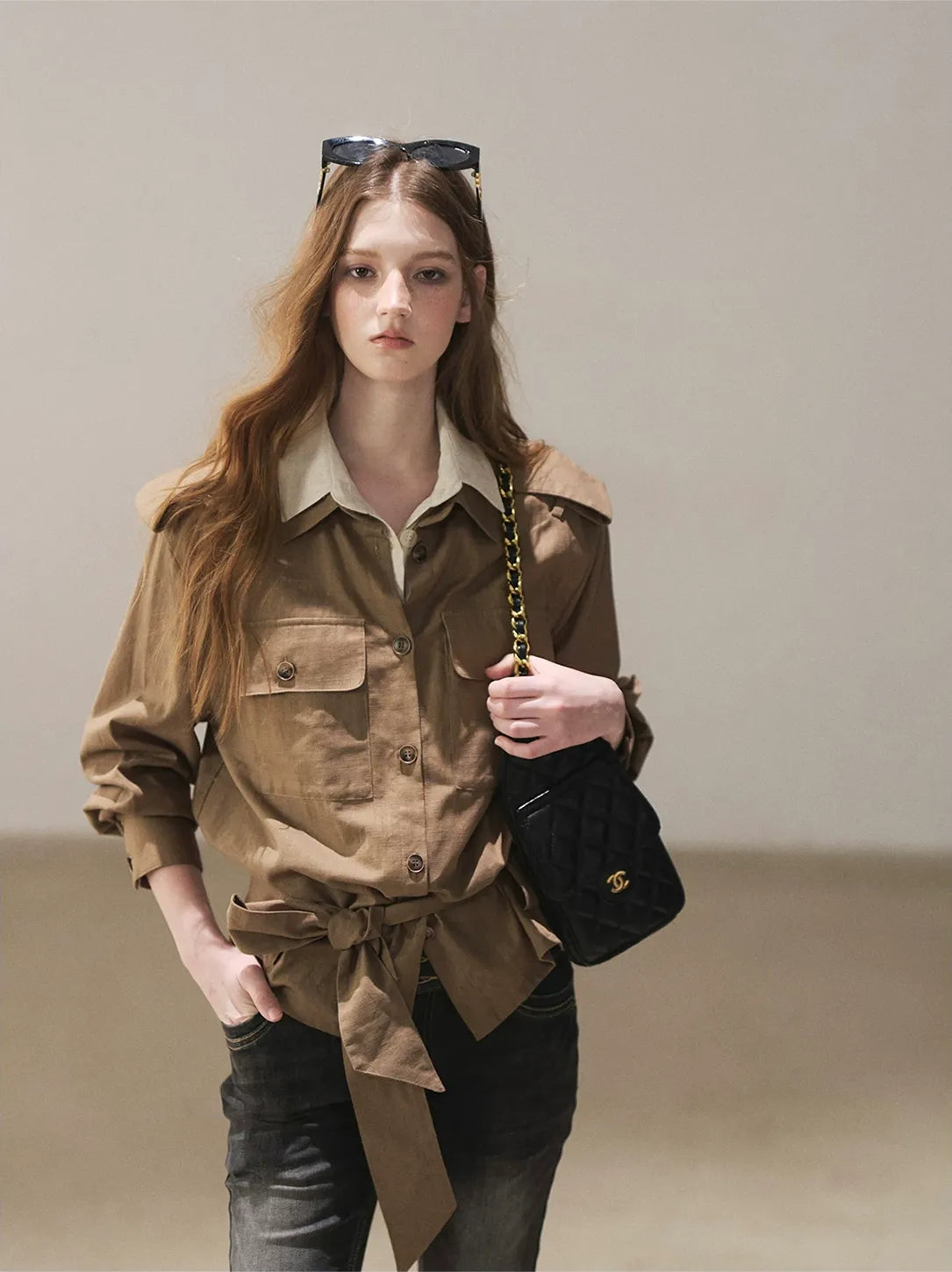 Cotton Linen Cinched Workwear Shirt