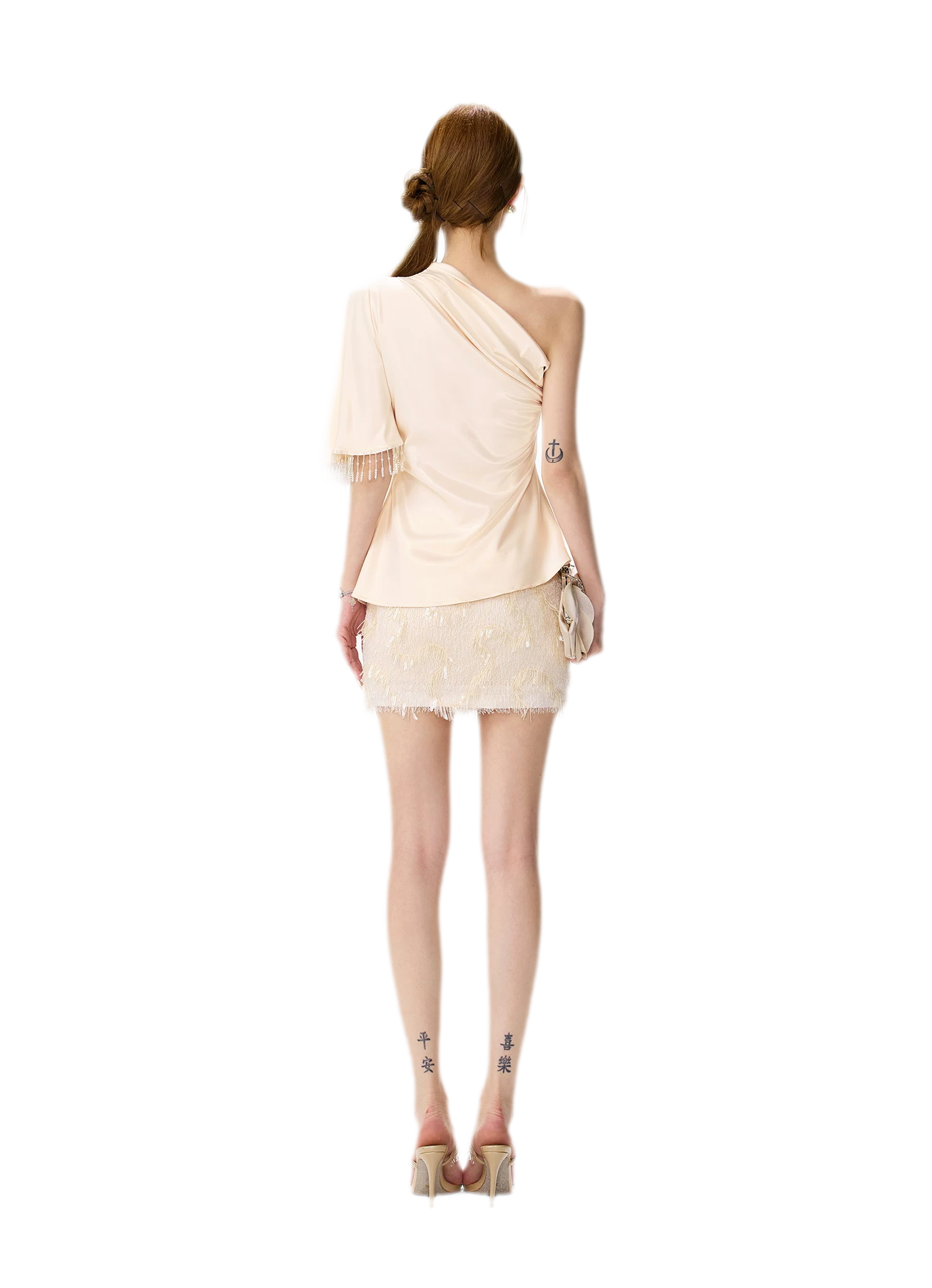 Asymmetric Tassel Satin Top