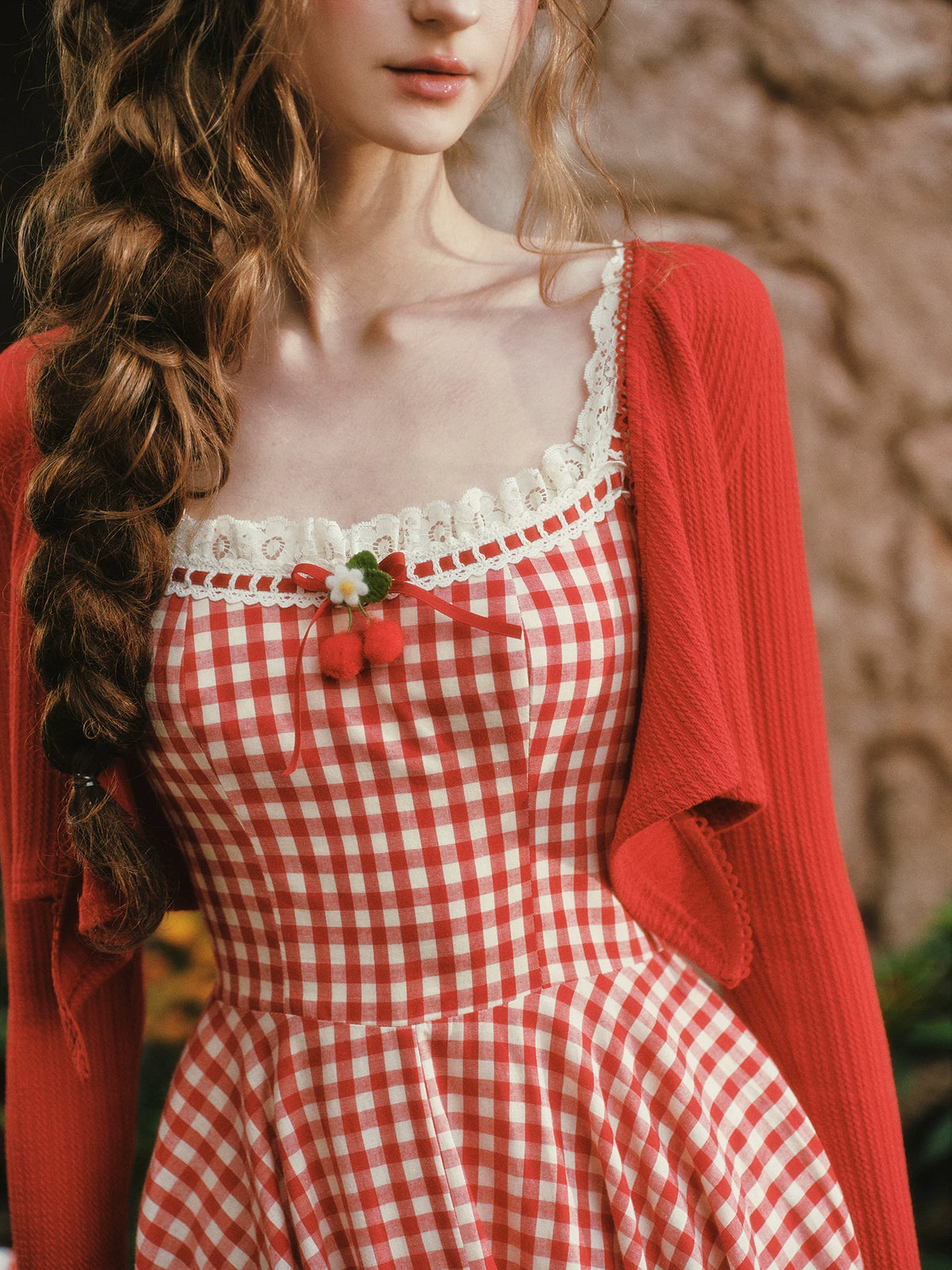 Gingham Lace Trim Dress