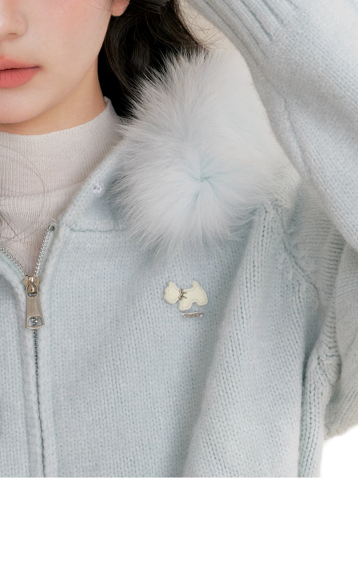 Fur Collar Knit Hoodie