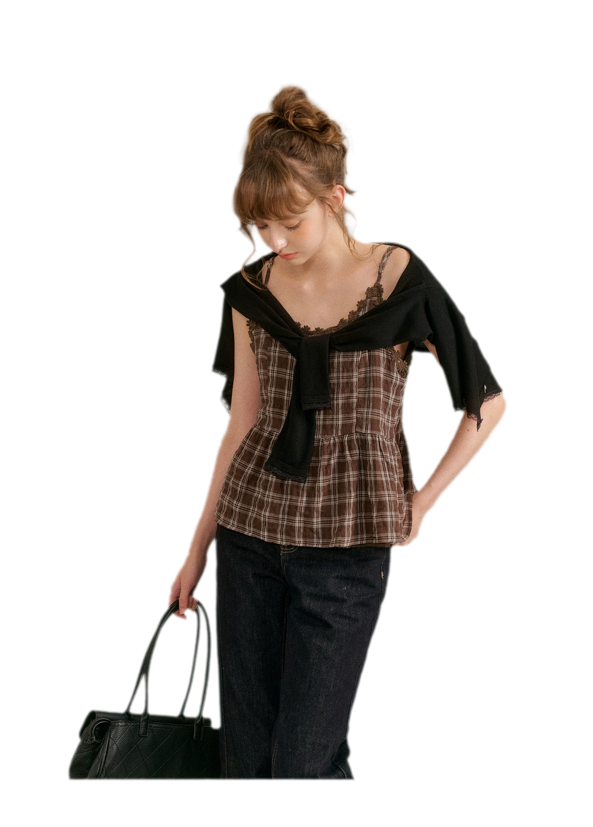Textured Plaid Lace Top