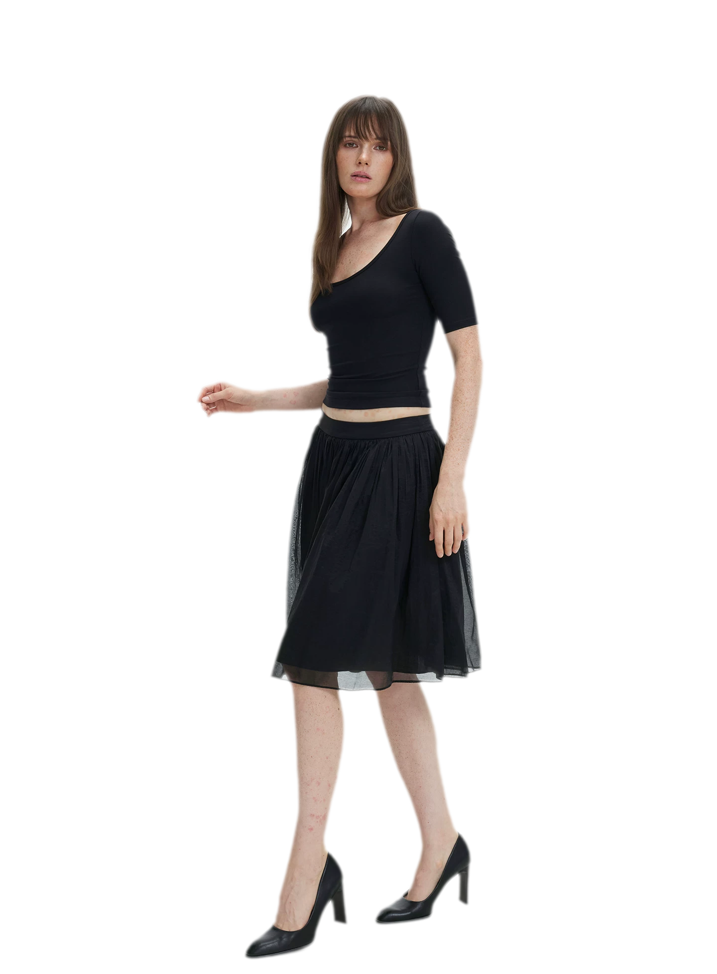 Pleated Chiffon Midi Skirt
