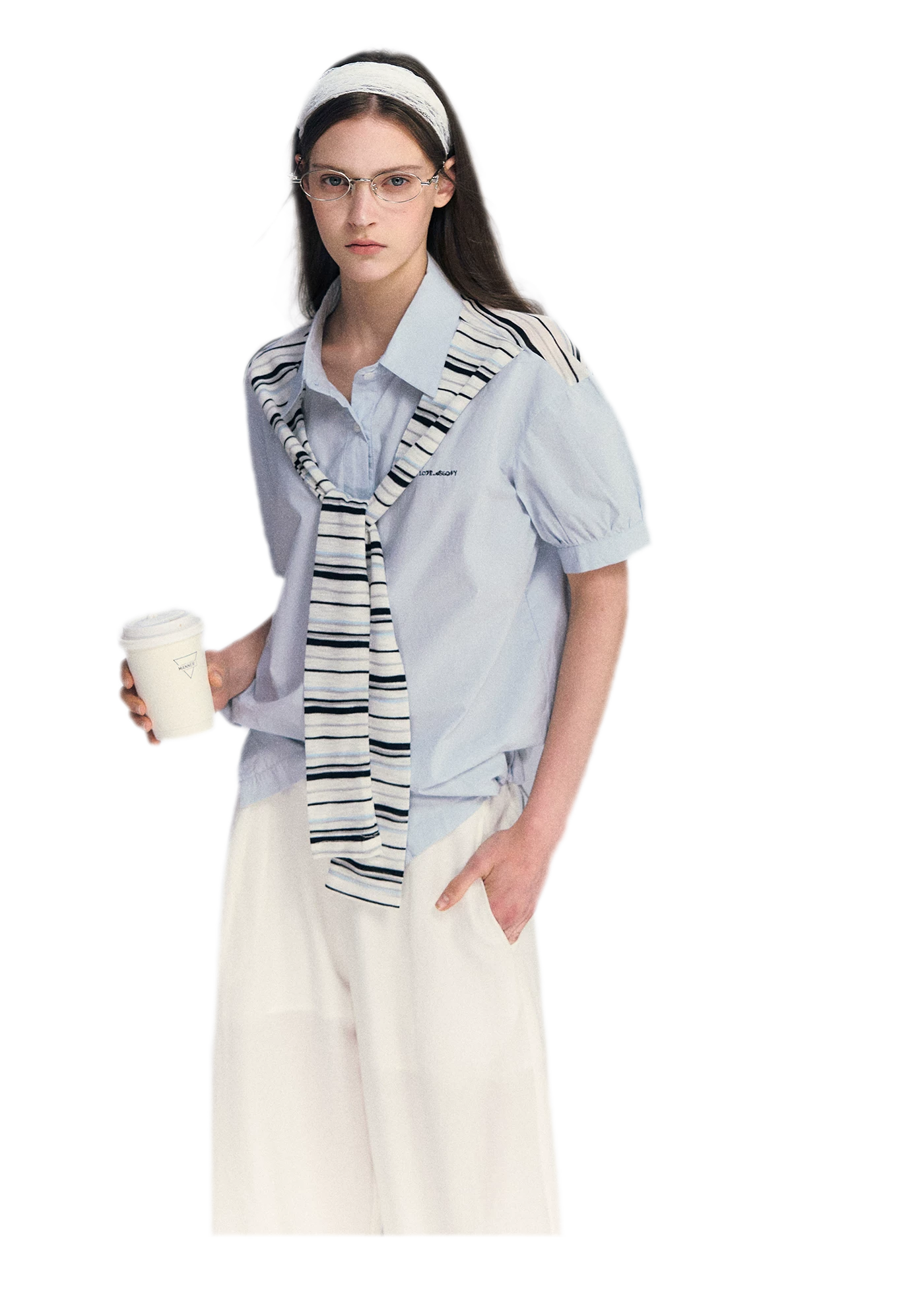 Striped Scarf Hem Shirt