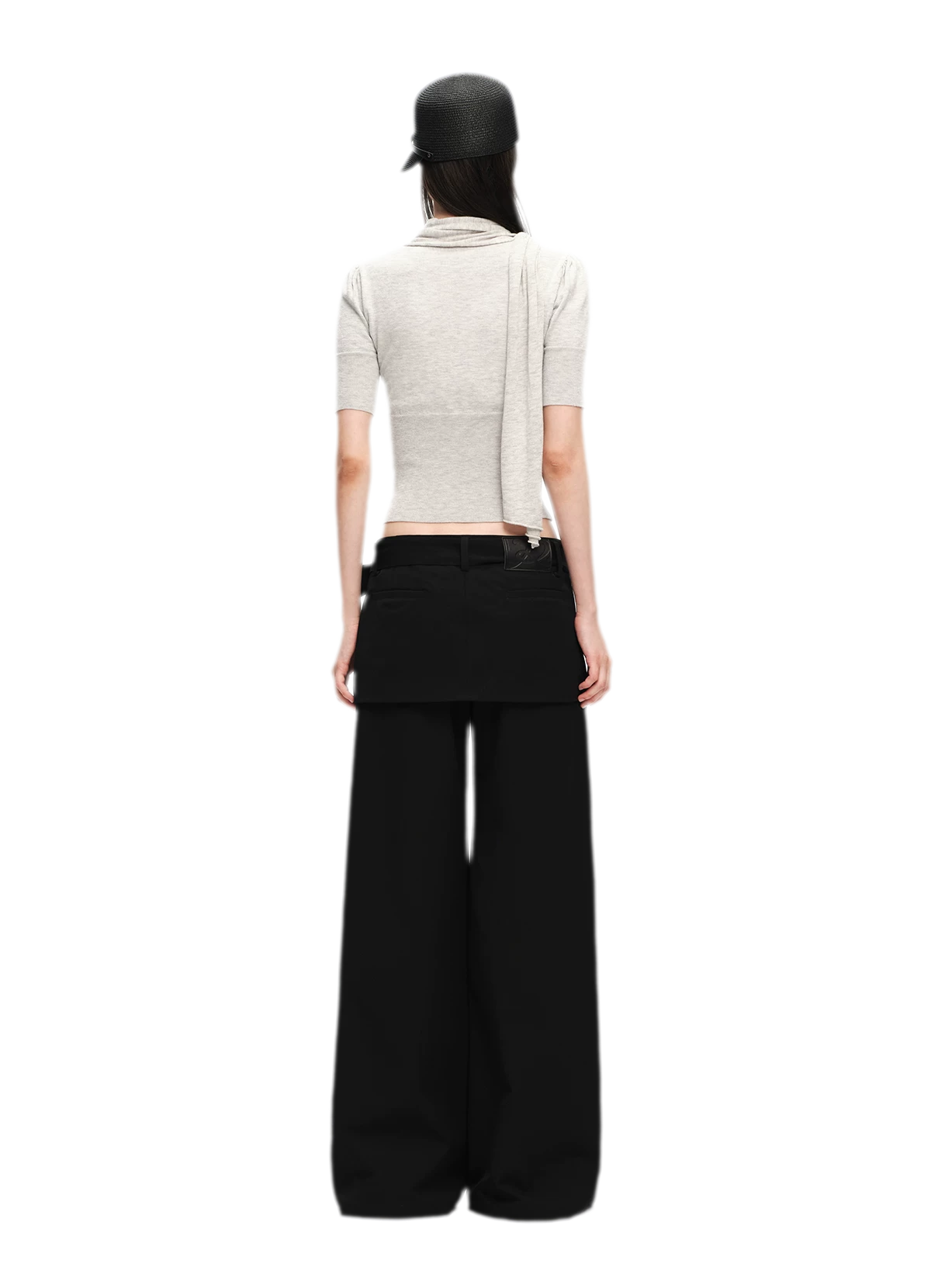 Wool-Blend Scarf-Neck Knit Top