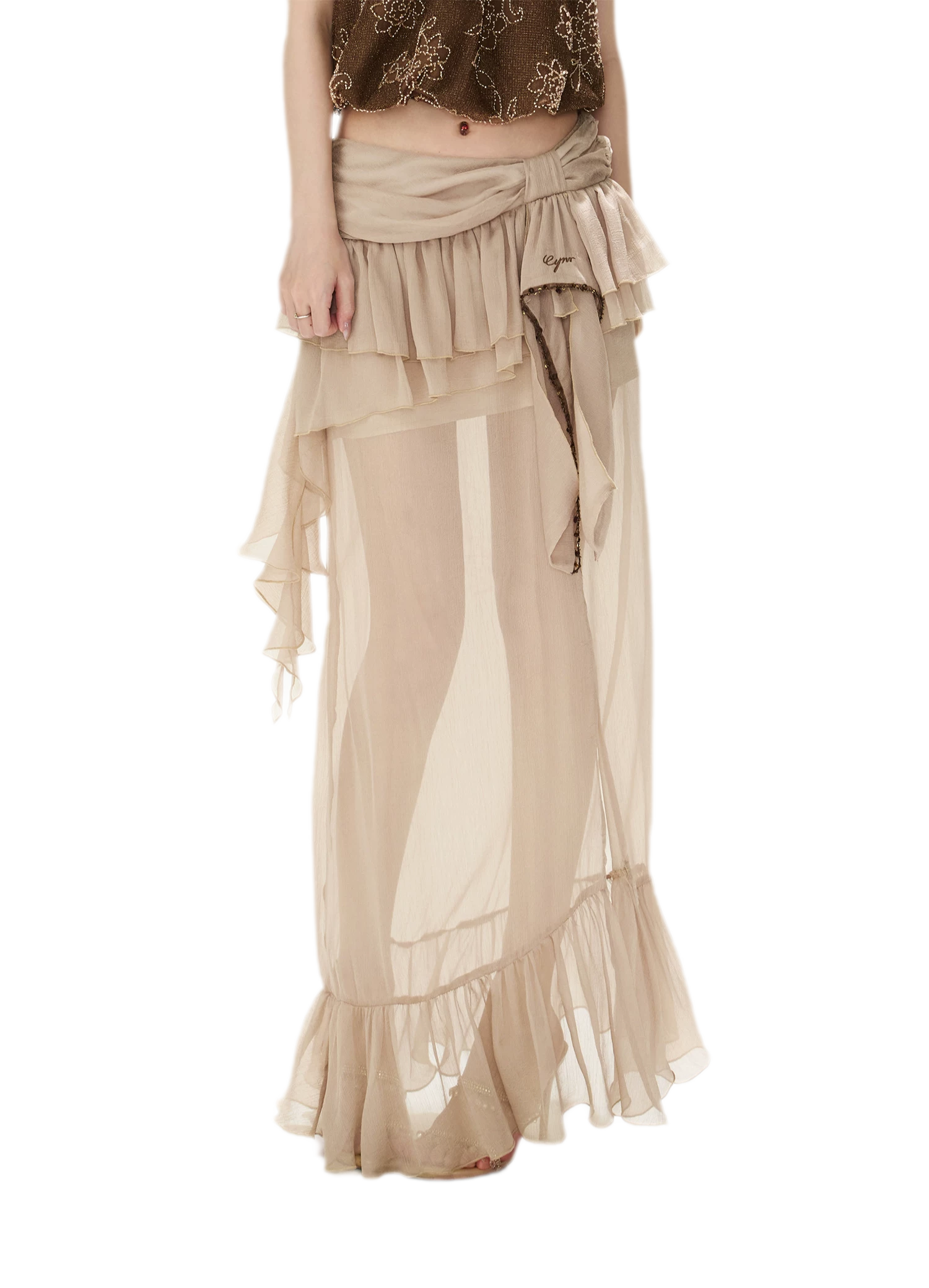 CYNR Sheer Ruffle High-Slit Skirt – view 17