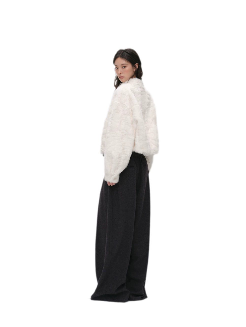 Embossed Cropped Faux Fur Jacket