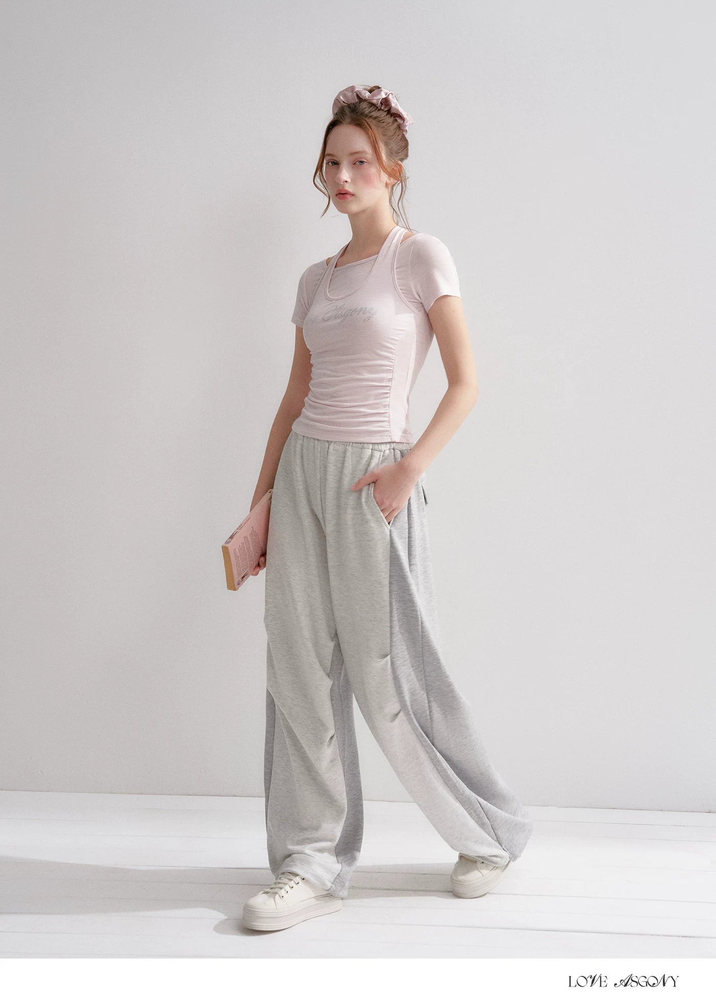 Lyocell Rhinestone Pleated Short Sleeve T-Shirt