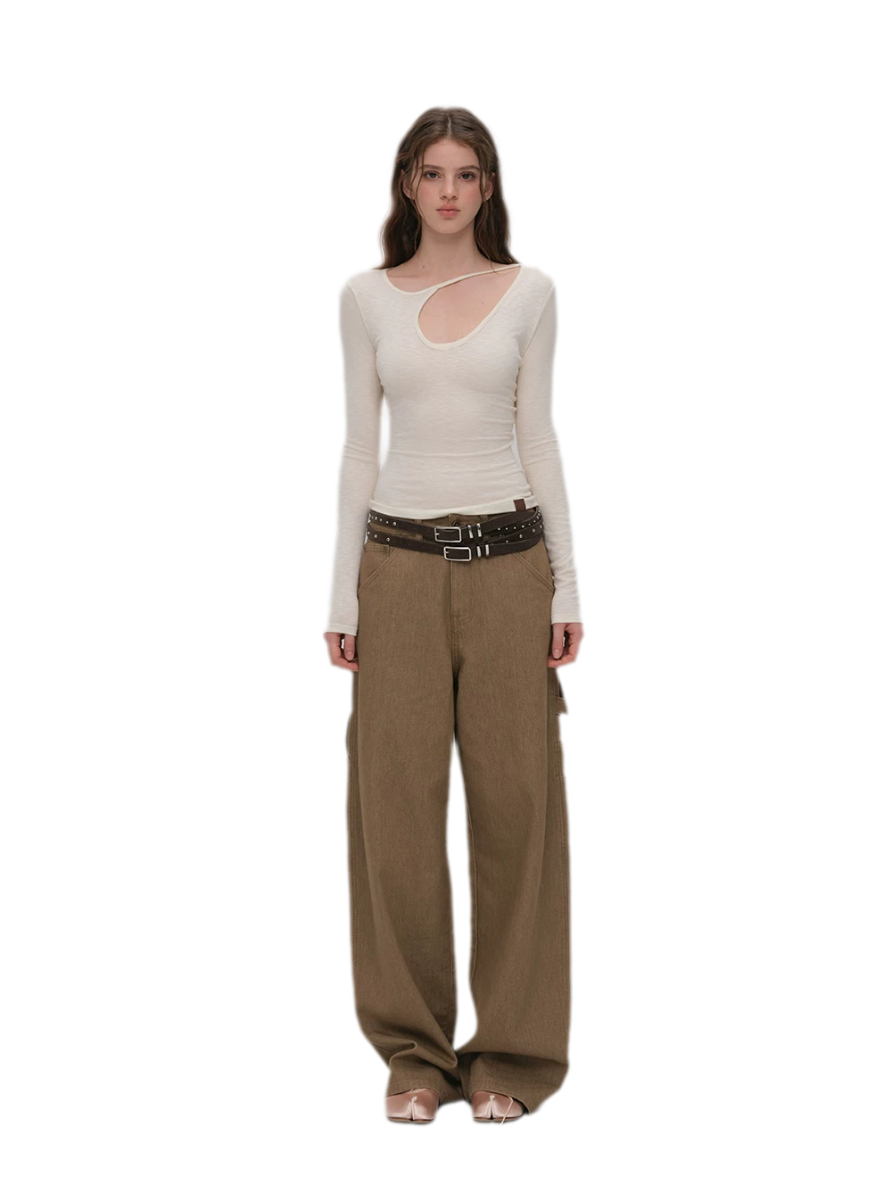 Enzyme-Washed Wide-Leg Utility Jeans