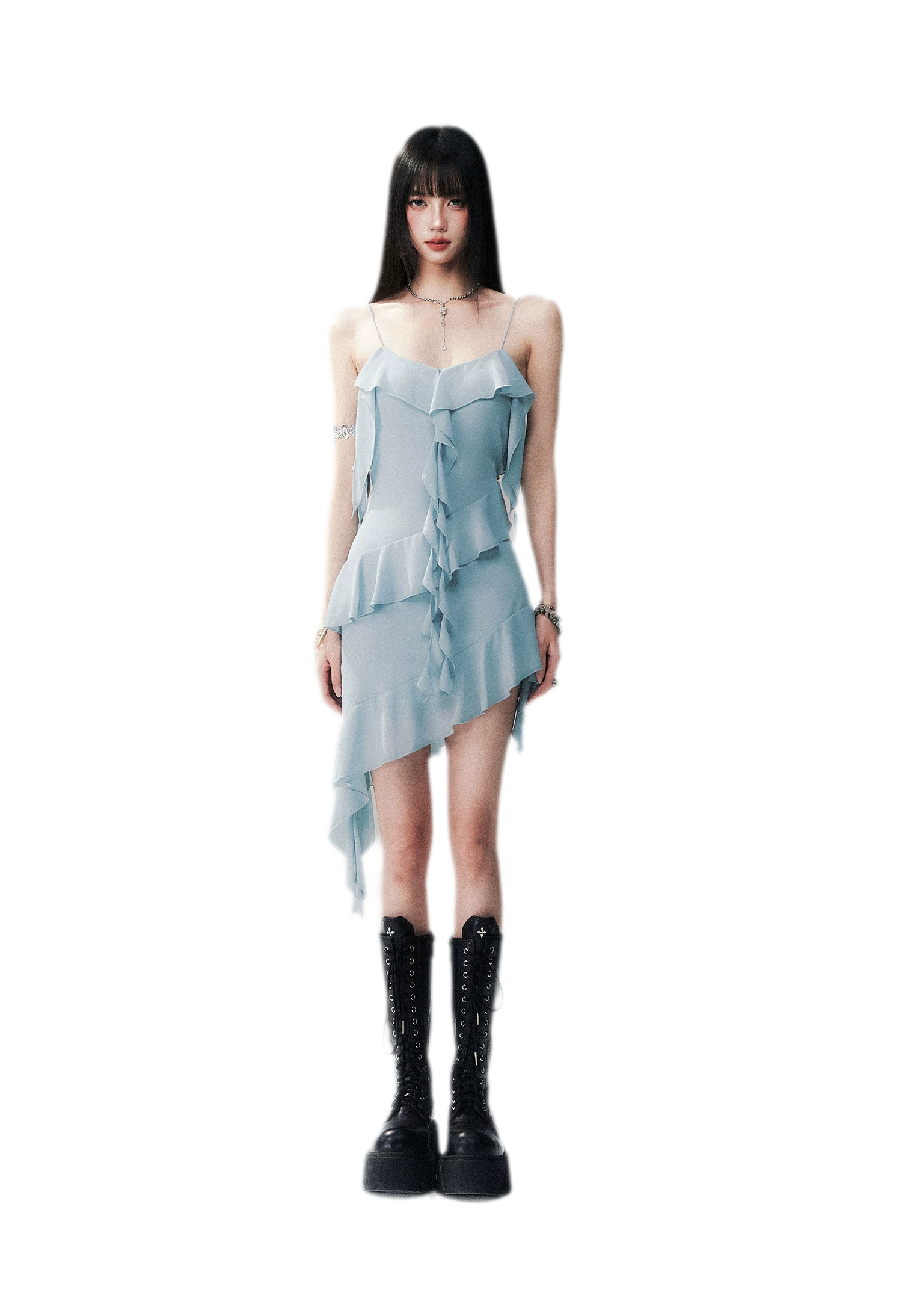 Ruffled Asymmetric Cami Dress