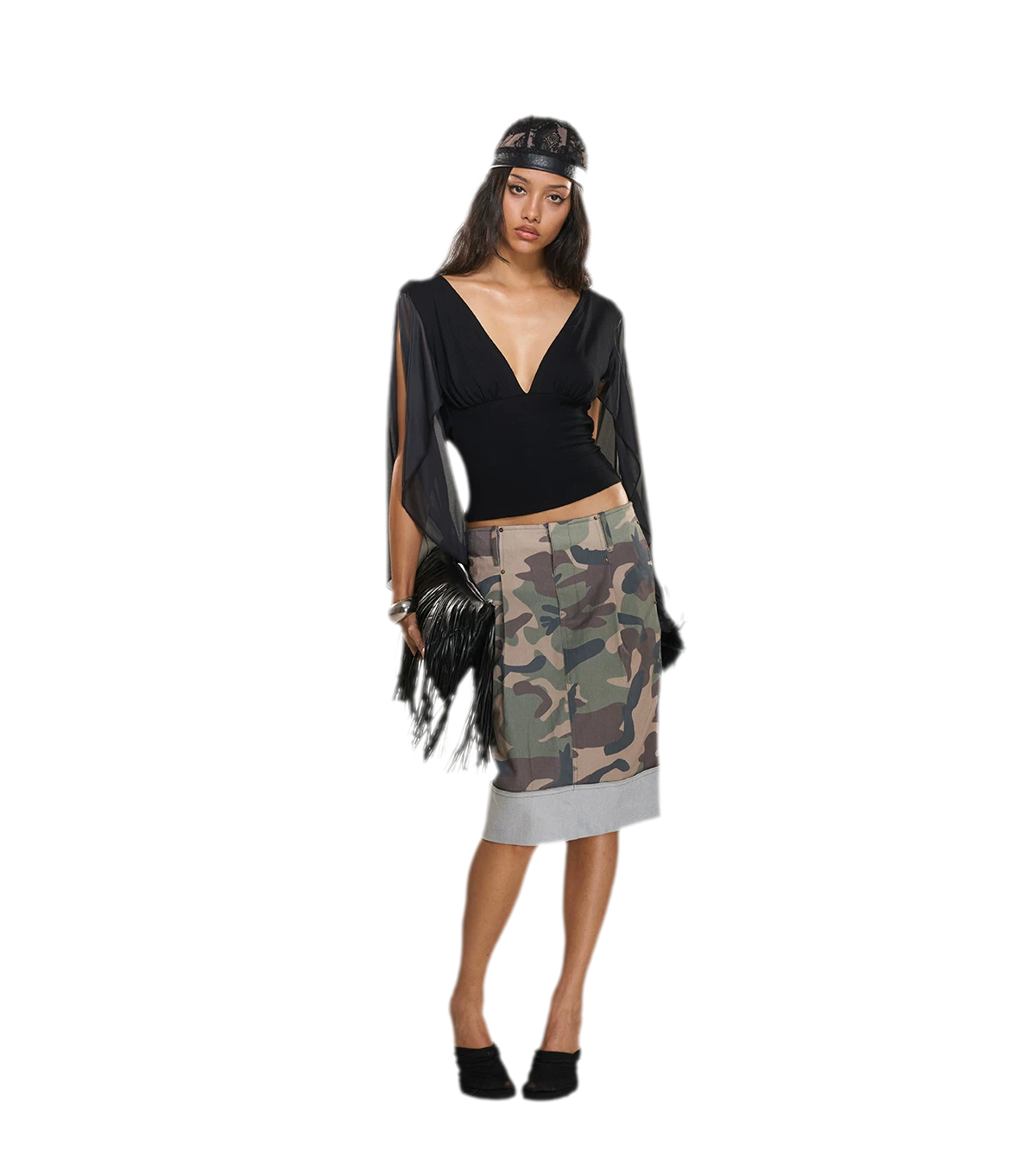 Washed Camouflage Pleated Skirt