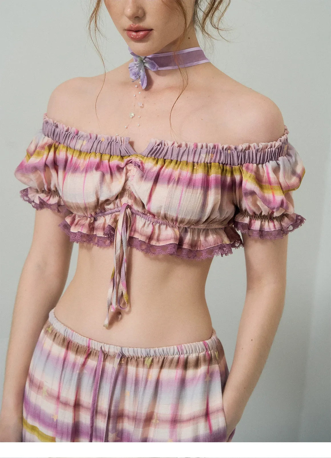 Gradient Plaid Wide-Leg Set