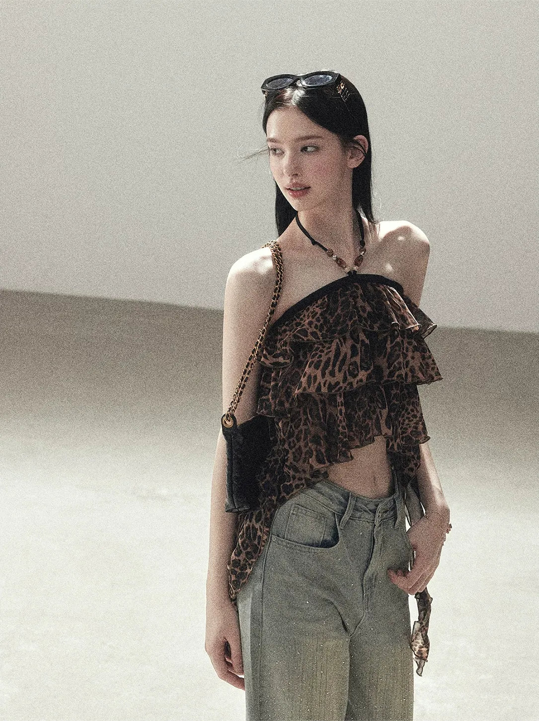 Leopard Ruffle Halter Top