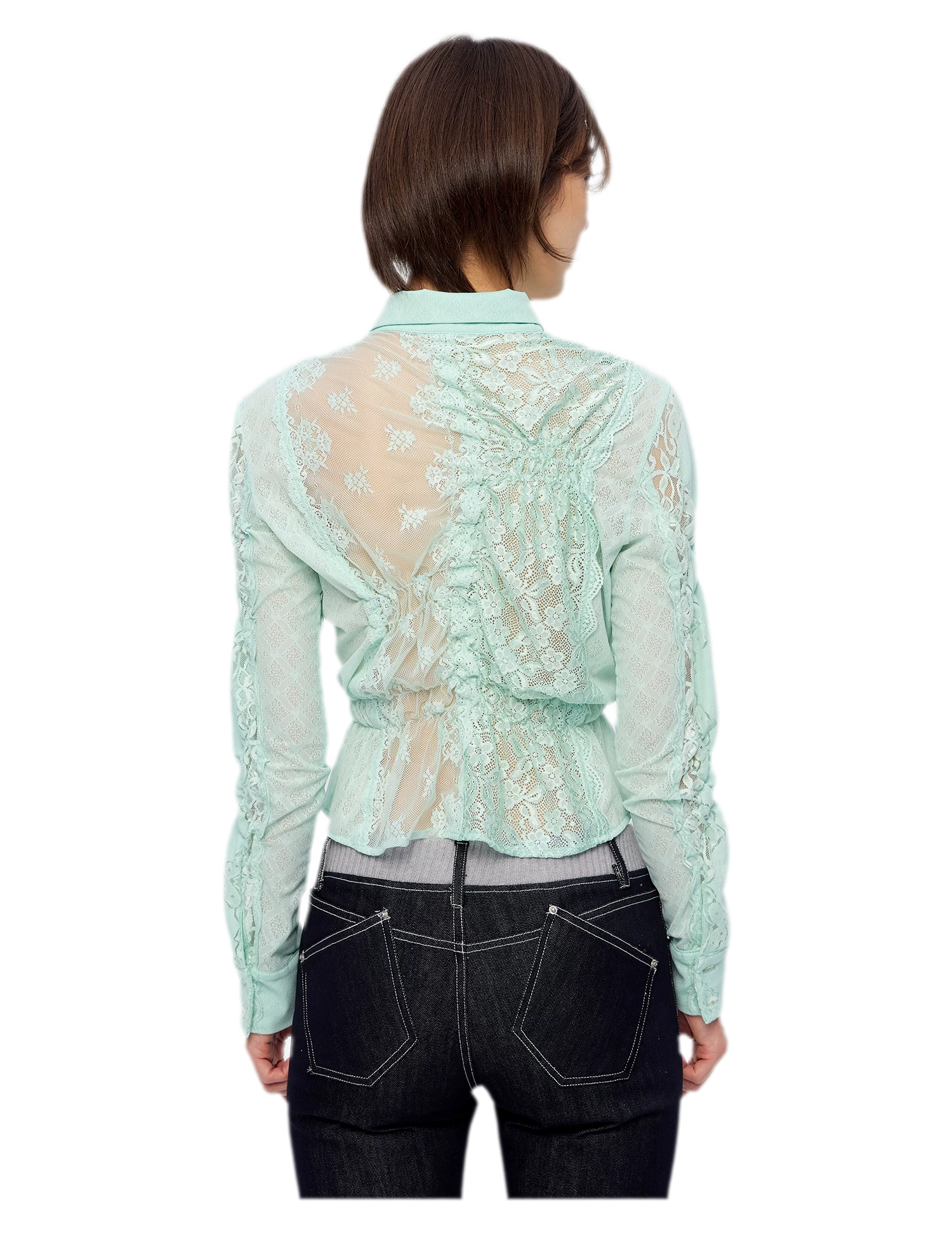 Lace Shirred Peplum Blouse
