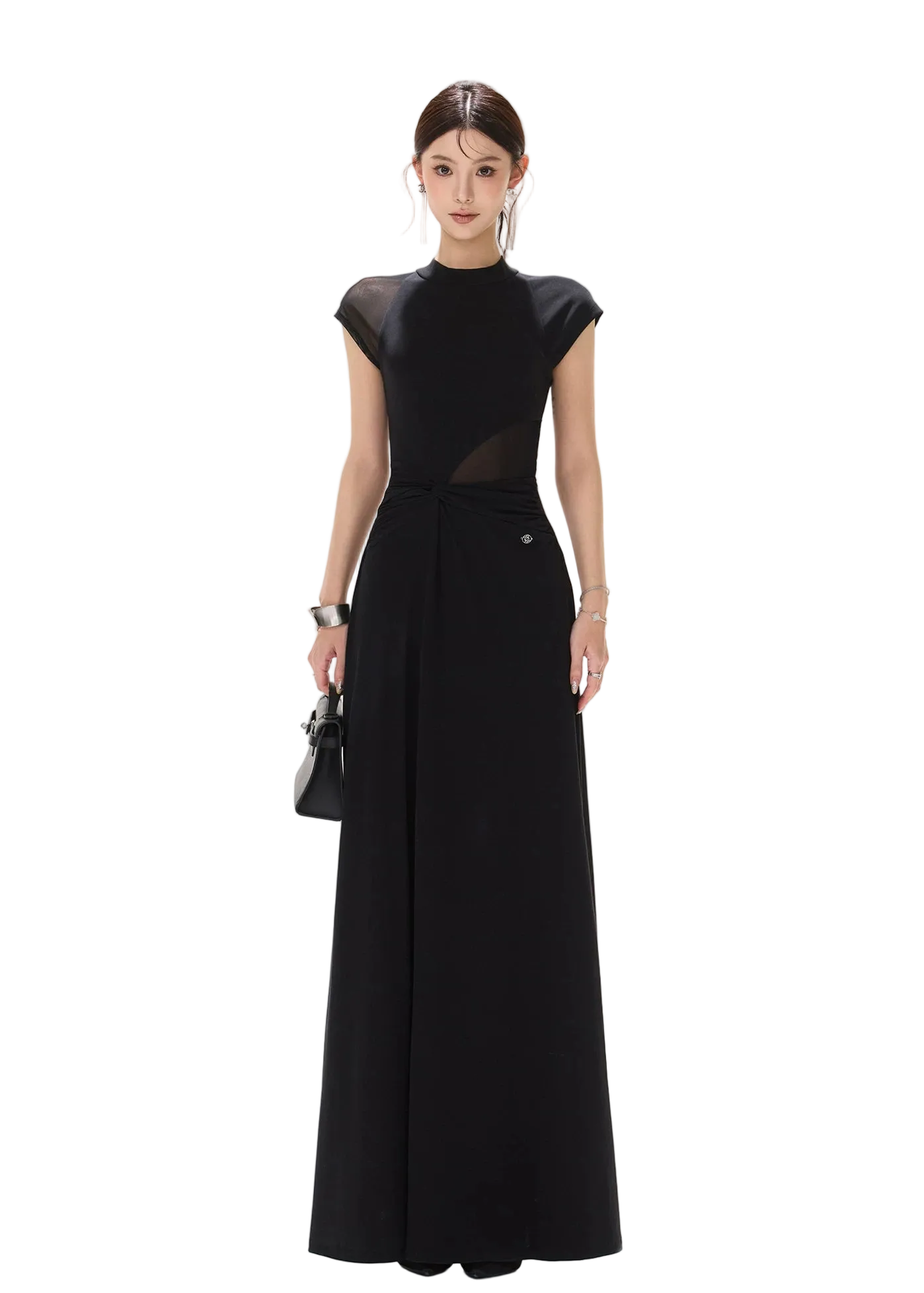 Black Swan Prologue Knot Mesh Sleeve Waist Dress Black / S
