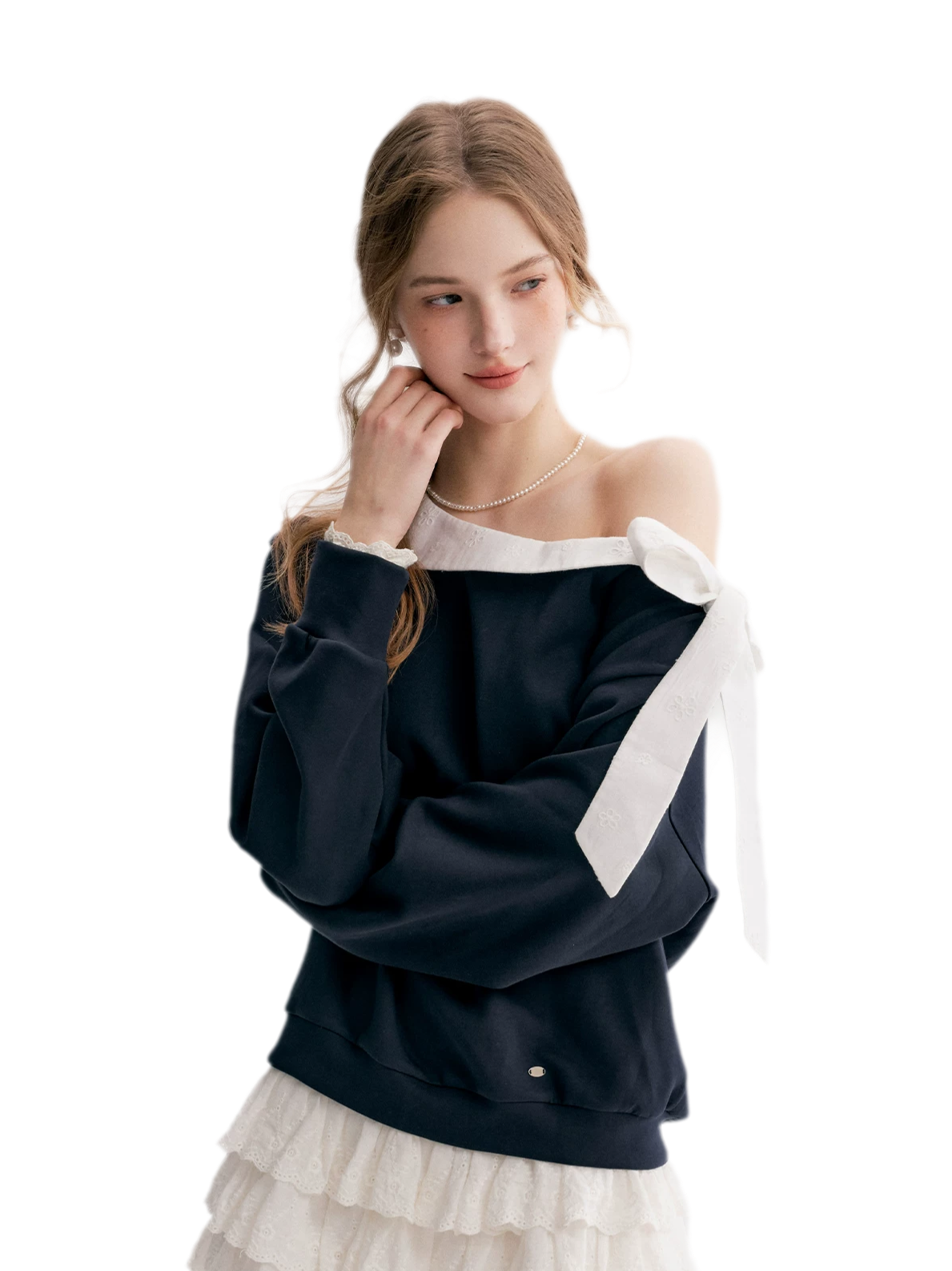 Balletcore Lace Collar Sweatshirt