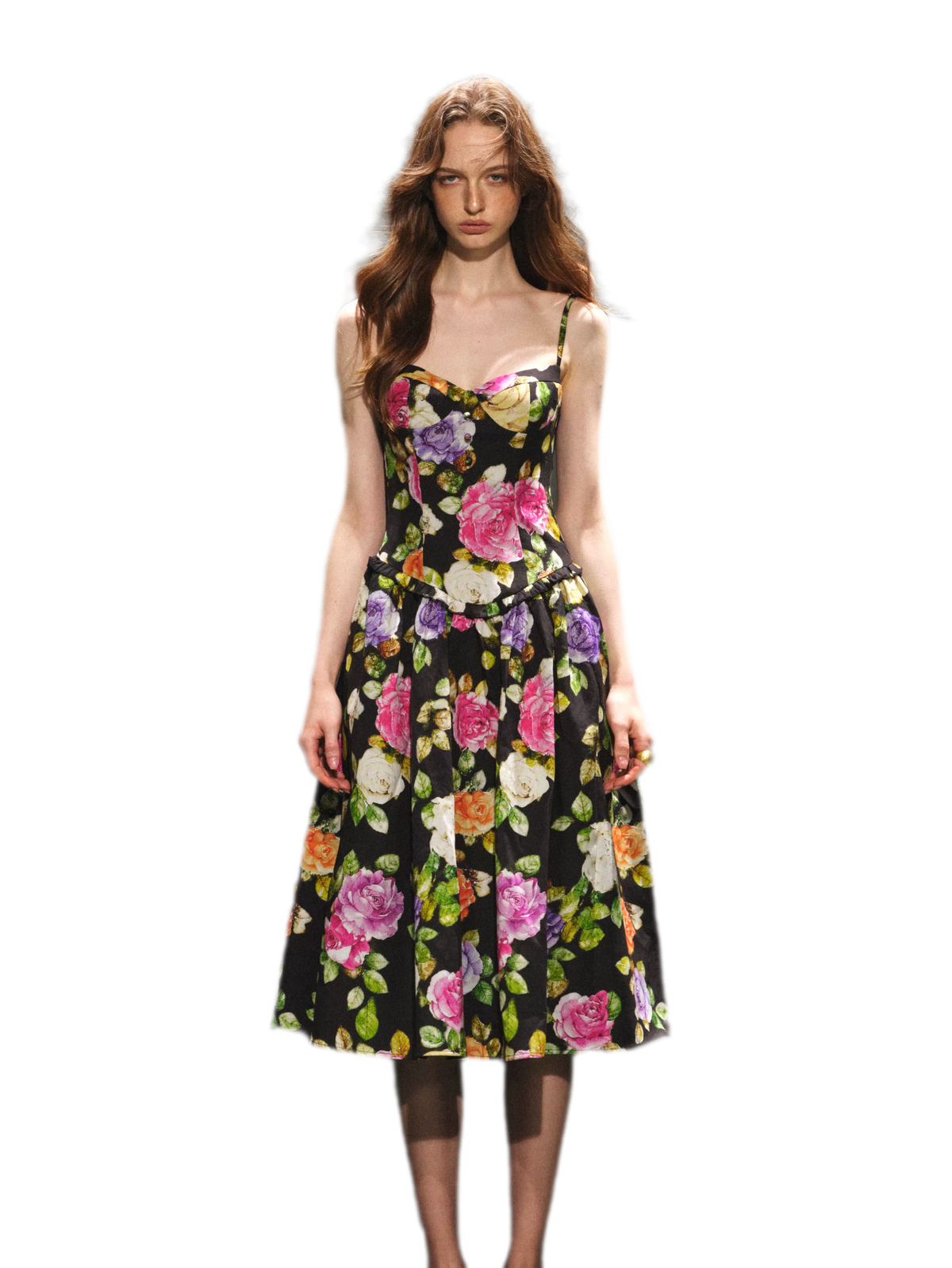 Robe en lyocell à taille marquée et motif floral