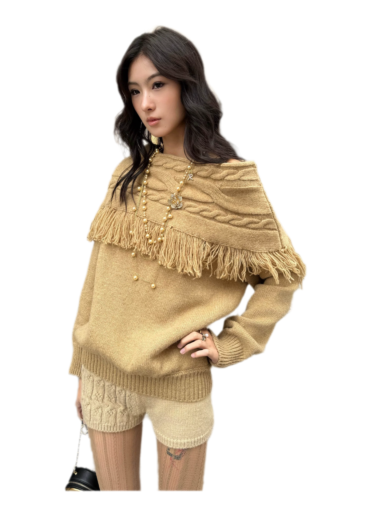 Cable Knit One-Shoulder Set