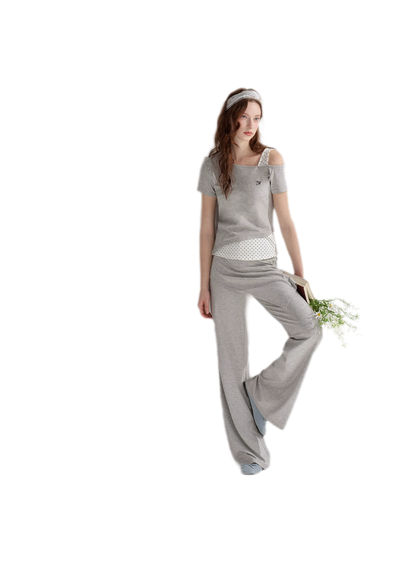Lyocell Polka Faux Two-Piece Set