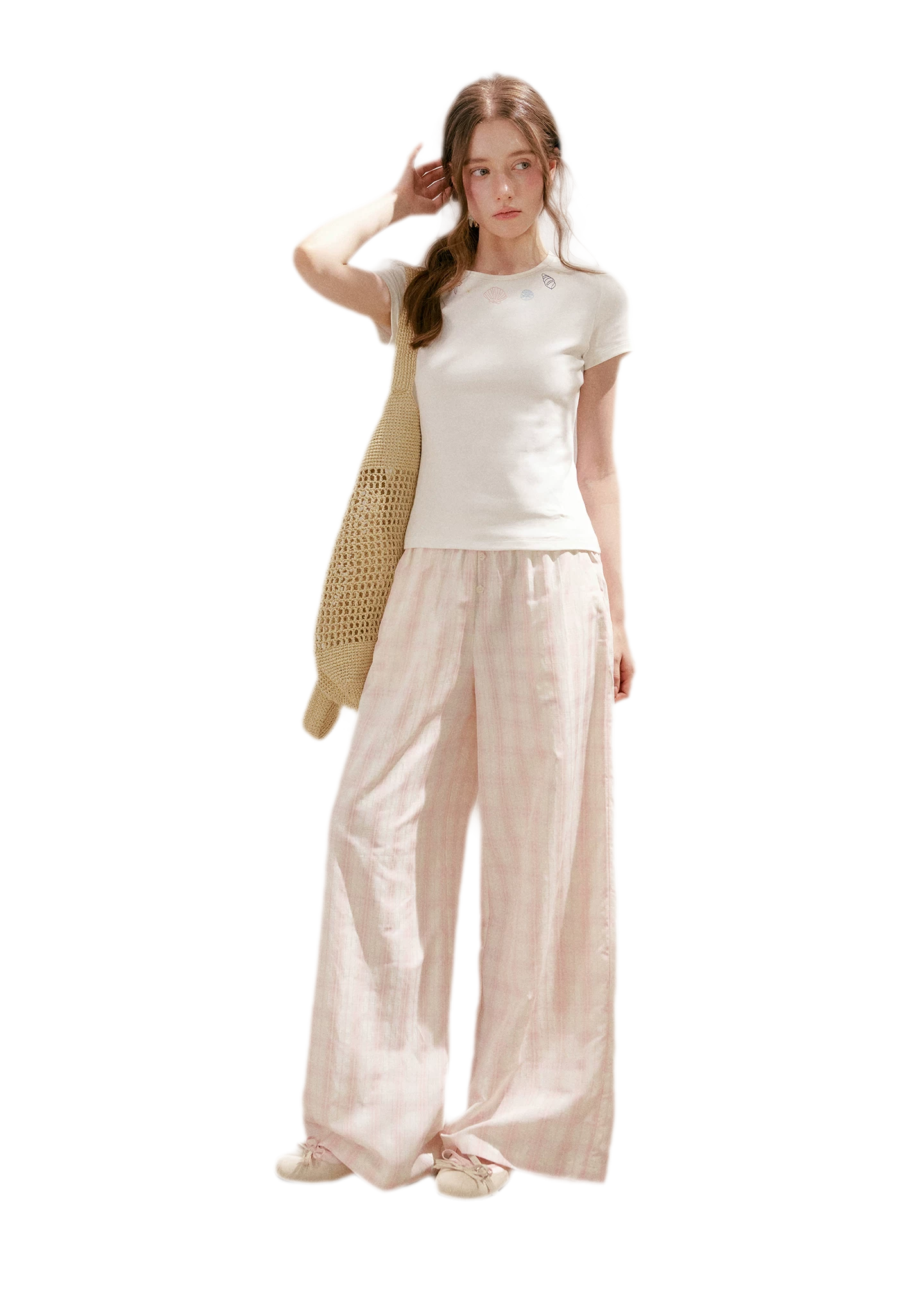 Linen Checkered High-Waist Wide-Leg Pants