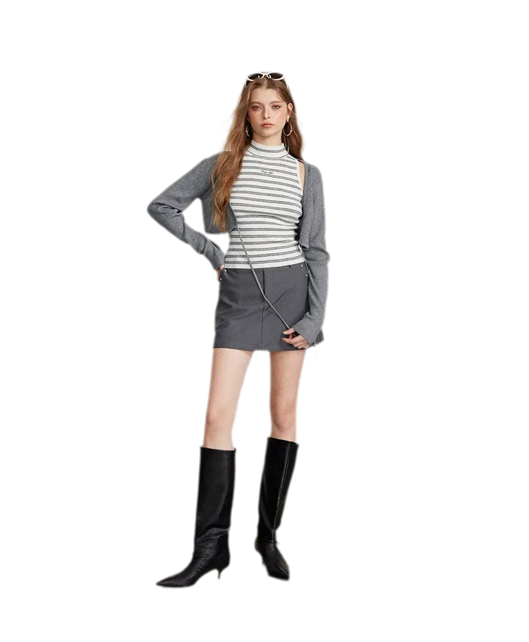 Contrast Stripe Knit Vest Set