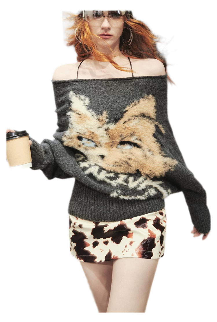 ミラノベルベット猫柄セーター