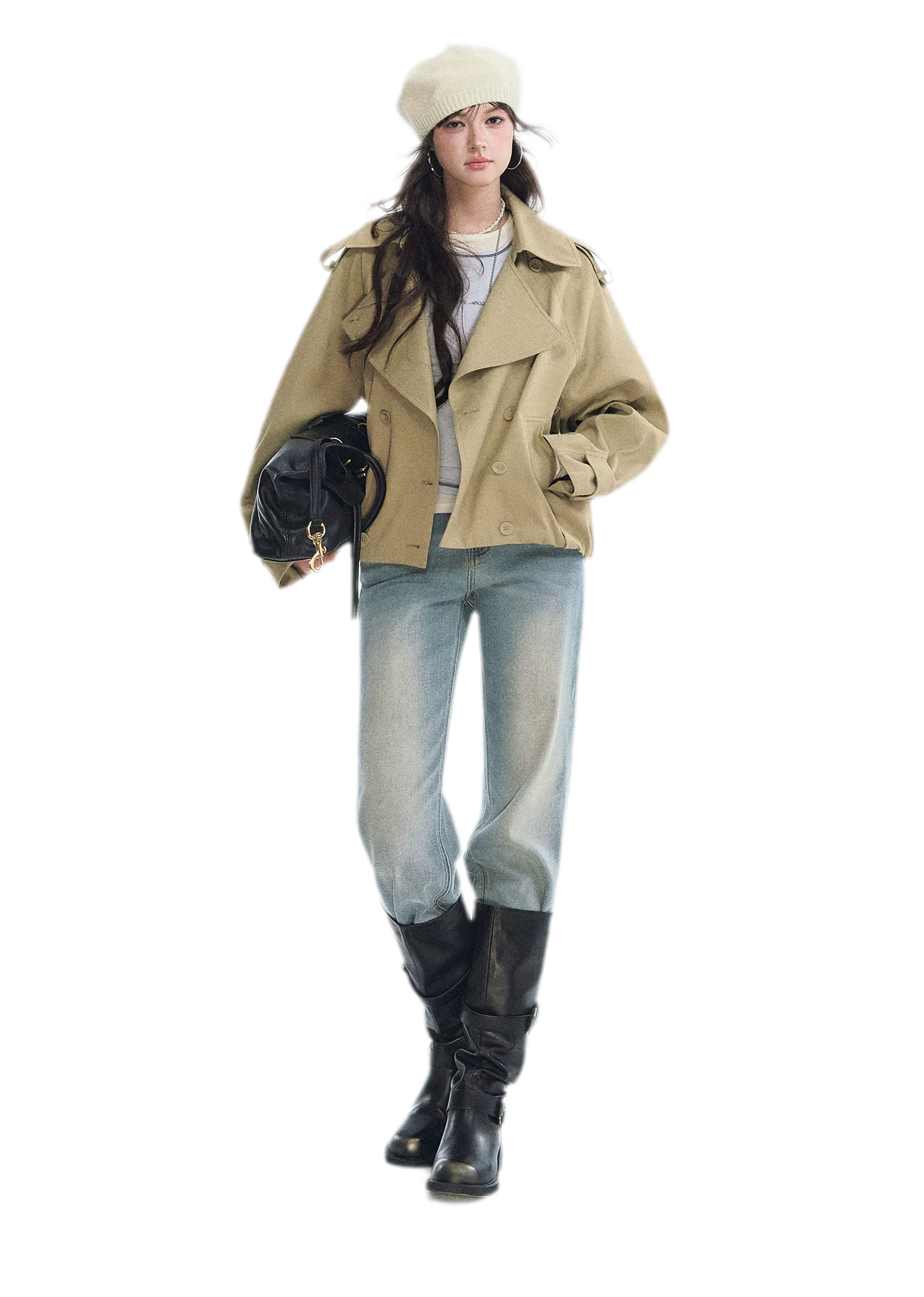 Washed Bow Embroidery Jeans