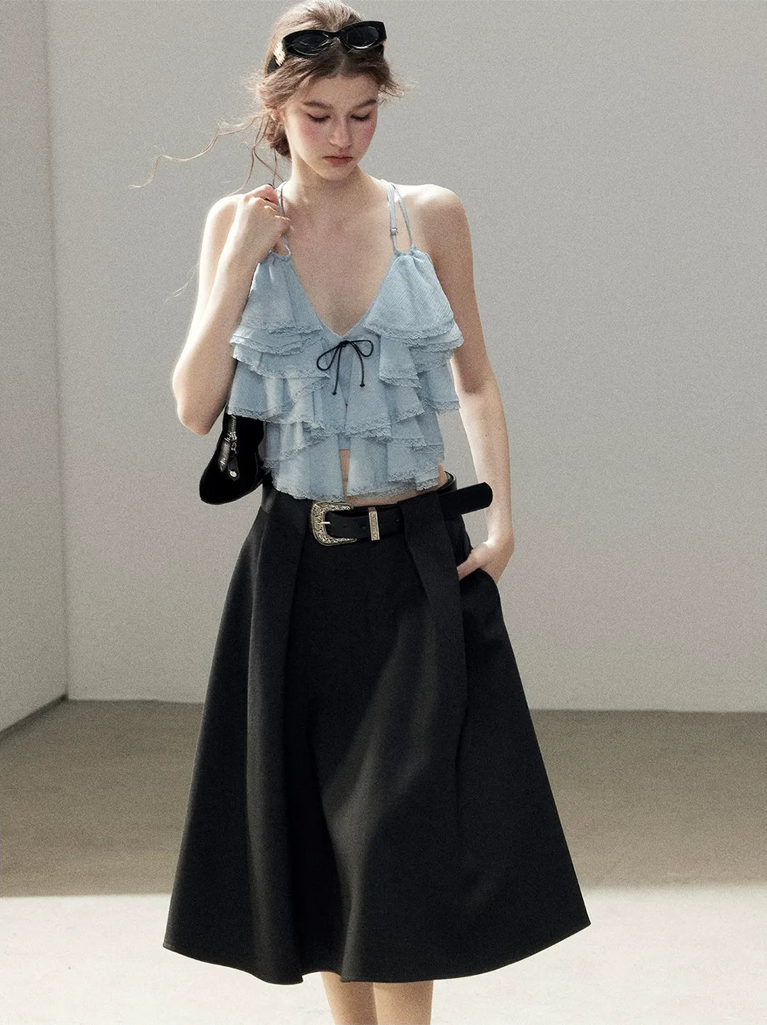 Pleated V-Neck Set