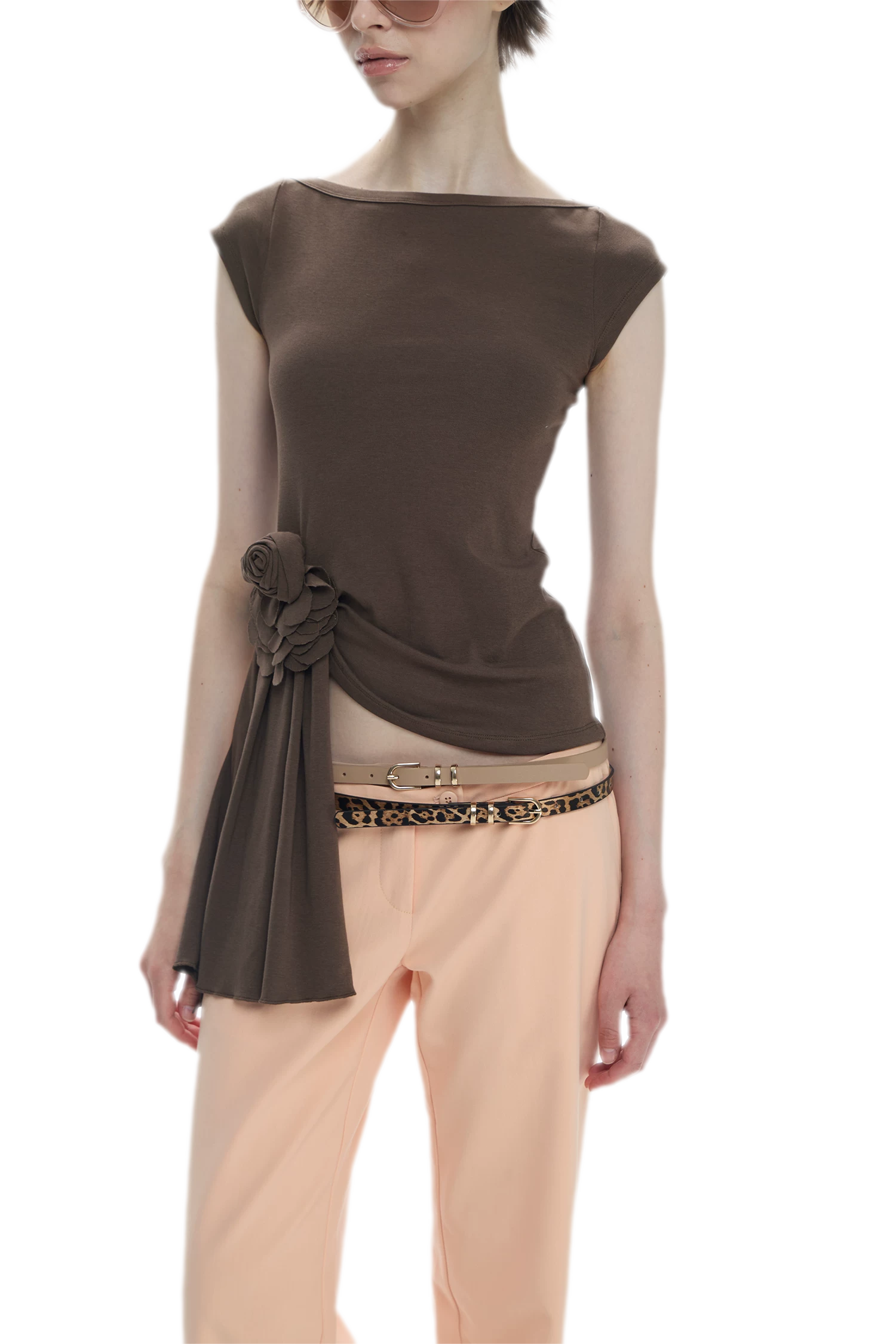 Asymmetric Flower Short Sleeve Top