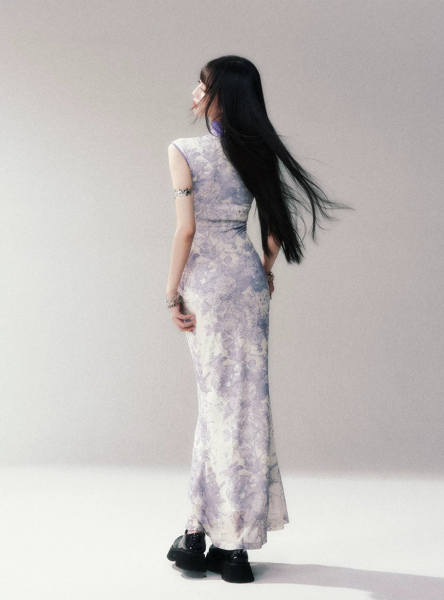 Iris Purple Mesh Qipao