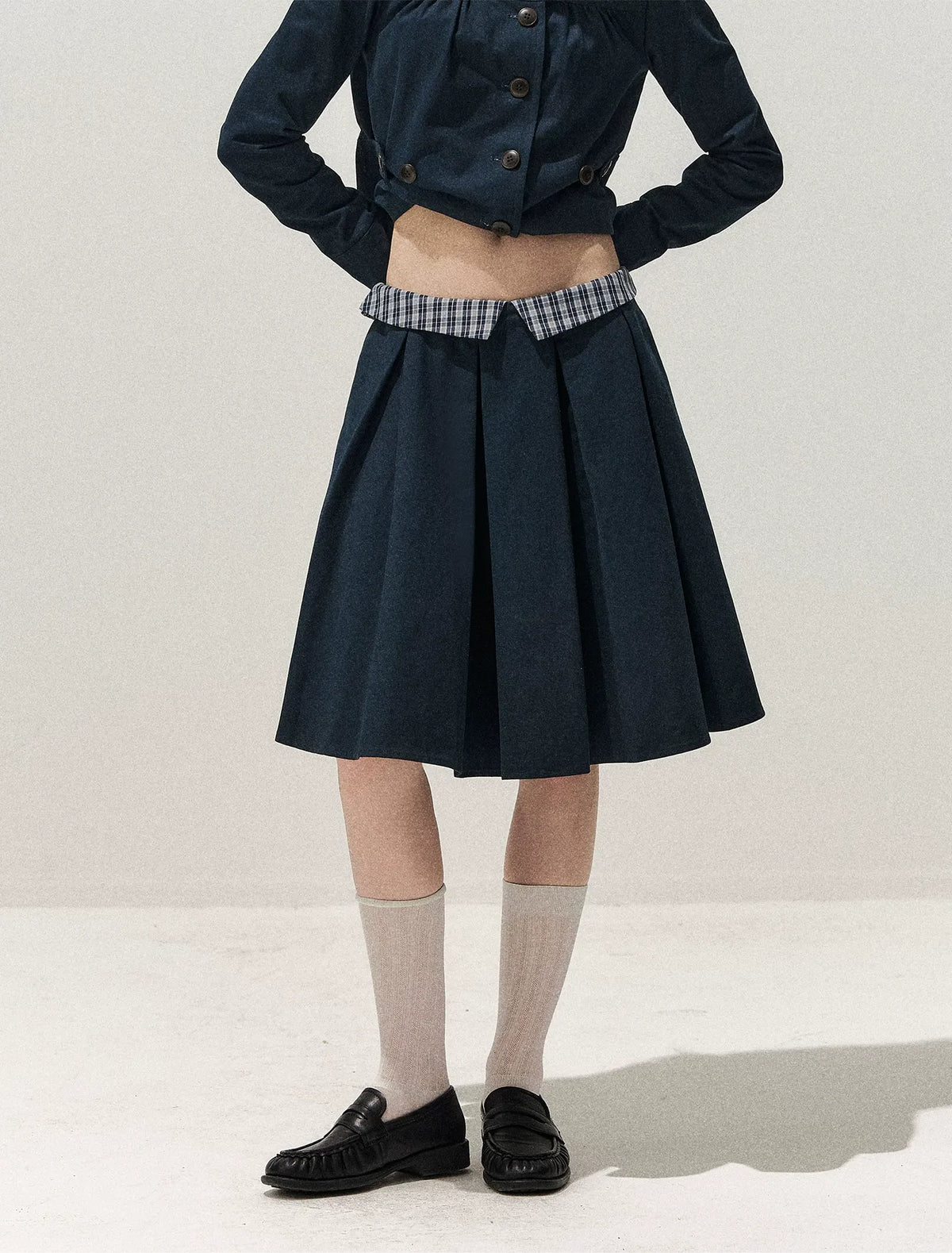 Washed Denim Pleated Set